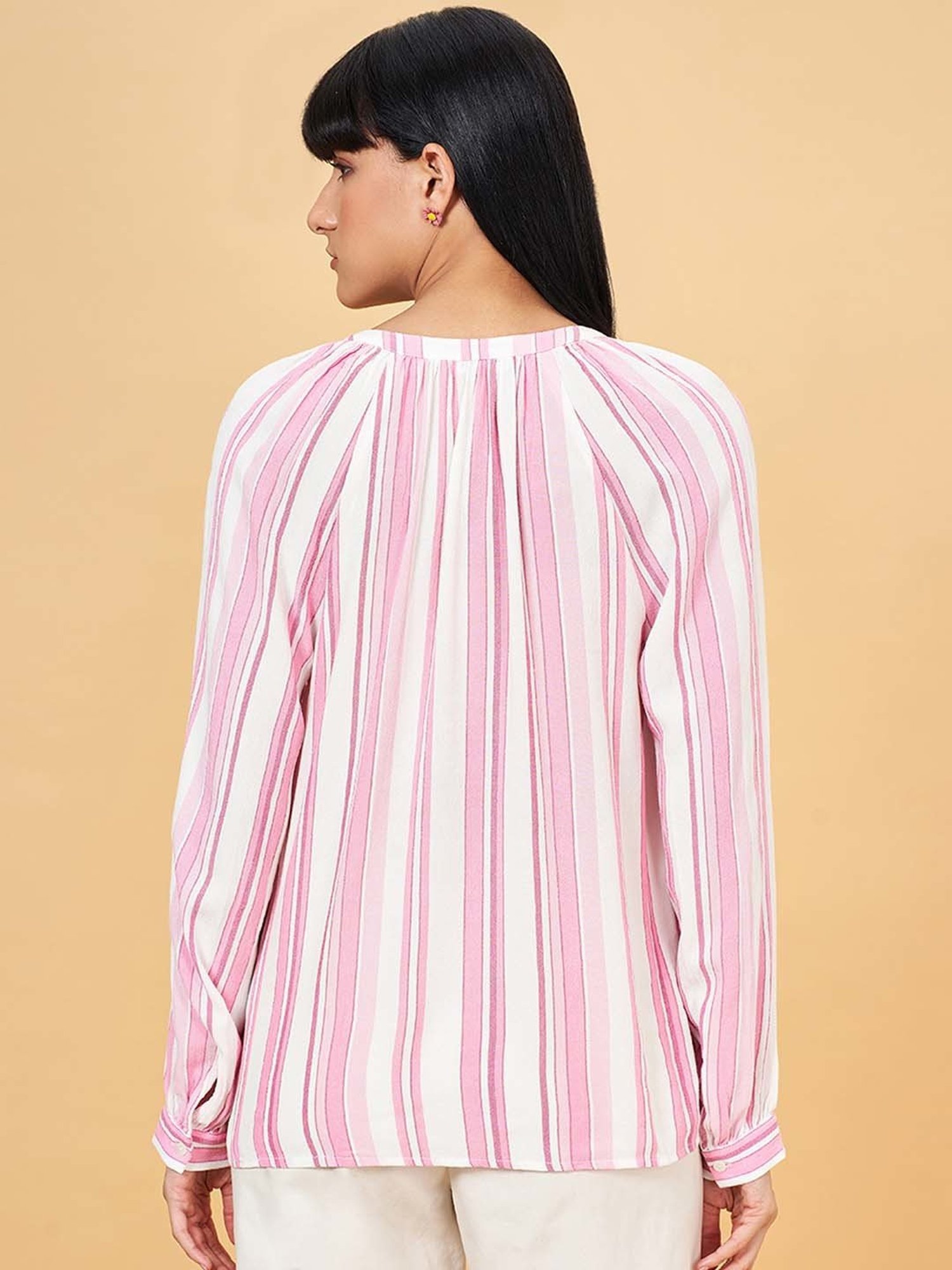 Honey by Pantaloons White & Pink Striped Top