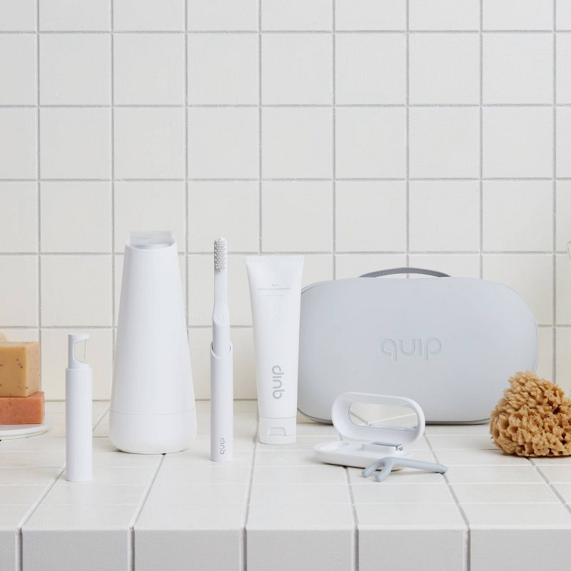 quip Plastic Smart Electric Toothbrush Starter Kit - 2-Minute Timer, Bluetooth, Free App + Travel Case - All-White