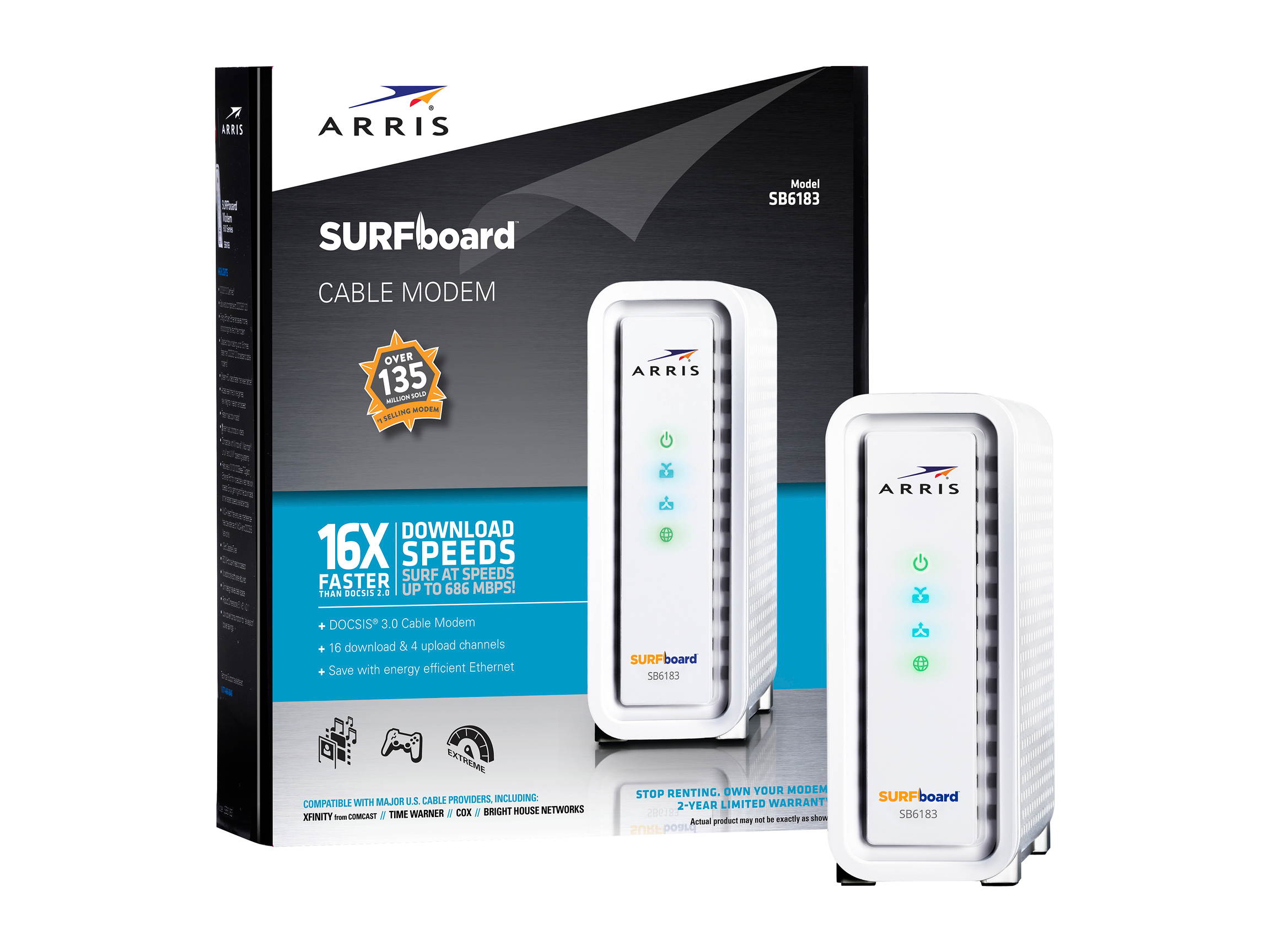 ARRIS SURFboard SB6183 DOCSIS 3.0 Cable Modem - 600 MHz Dual-Thread Processor