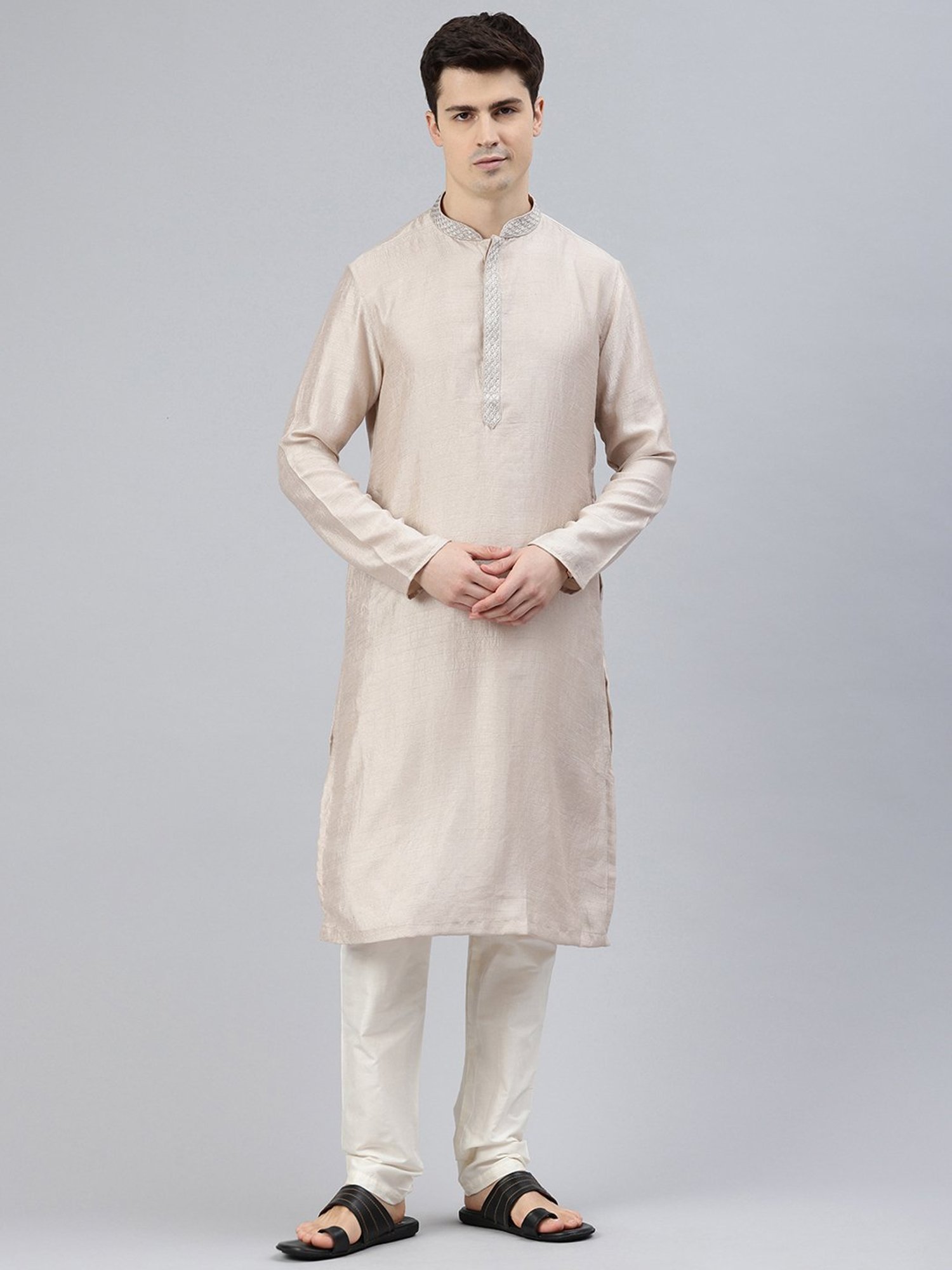 Manthan Light Beige & Cream Regular Fit Kurta & Pyjamas Set