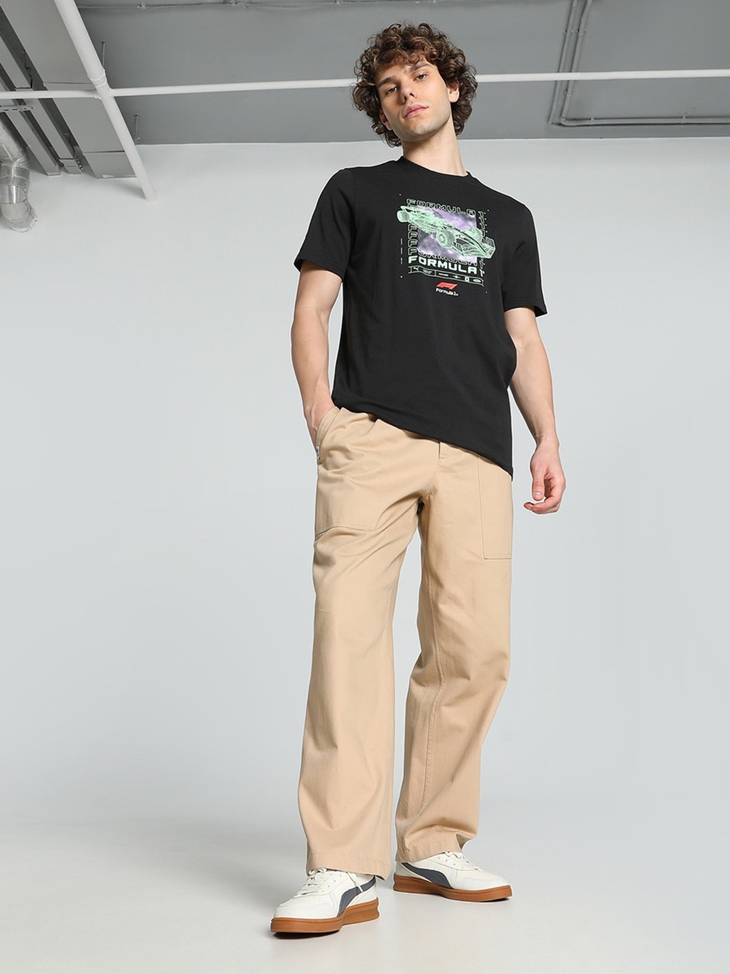 Puma Black Cotton Regular Fit Printed T-Shirt