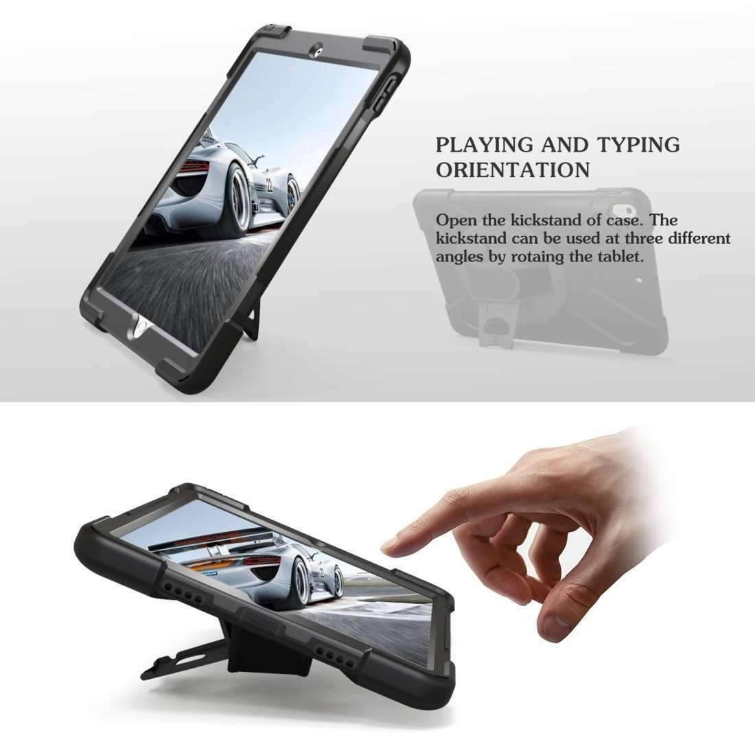 For iPad Pro 10.5 Inch Shockproof PC + Silicone Case with Holder & Strap - Black