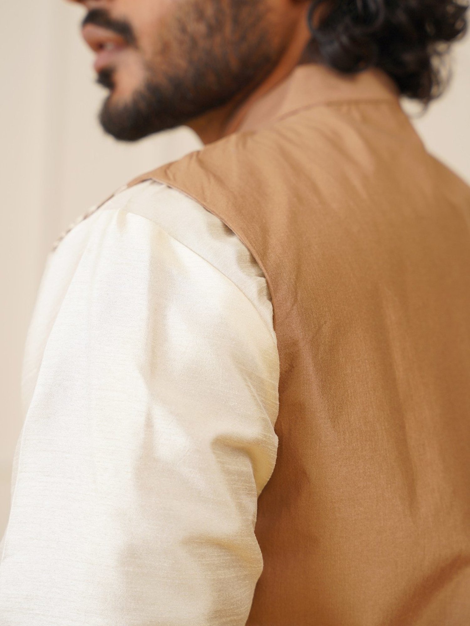 Jompers Brown Regular Fit Embroidered Nehru Jacket