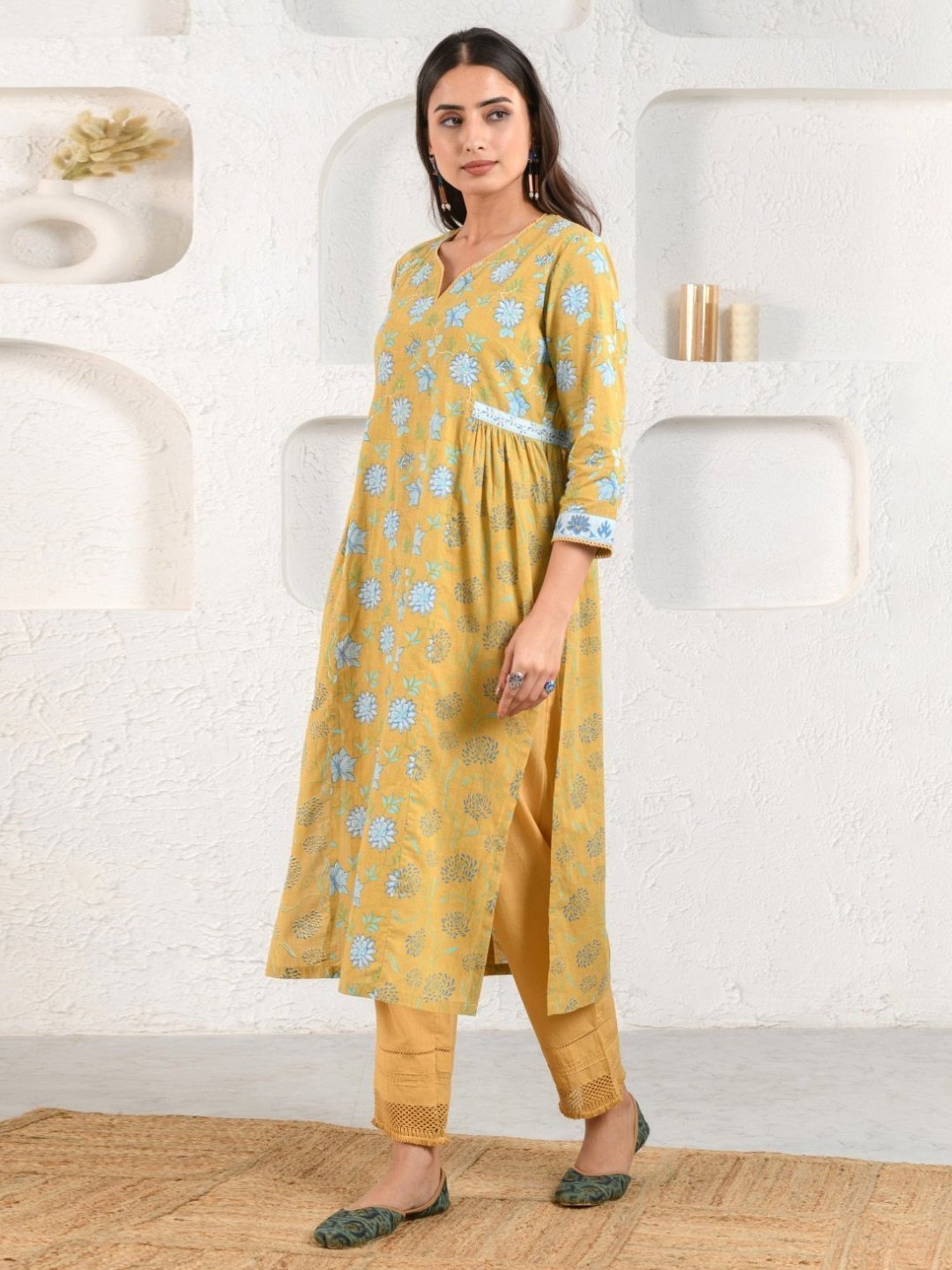 Prakriti Jaipur Mustard Gathered Kurta