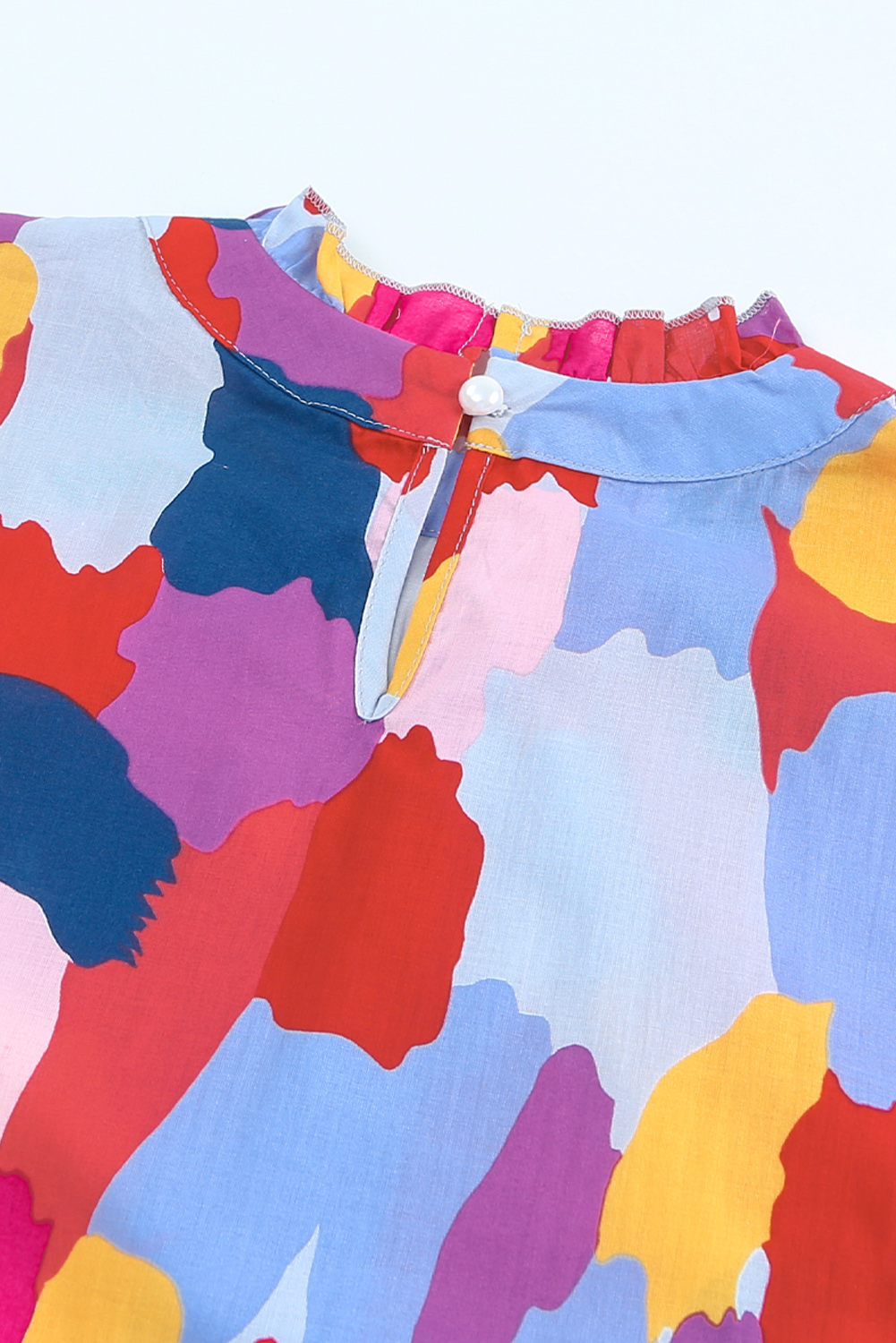 One World Apparel Jacquard Square Neck Short Sleeve Ivory Multi Floral Print Top