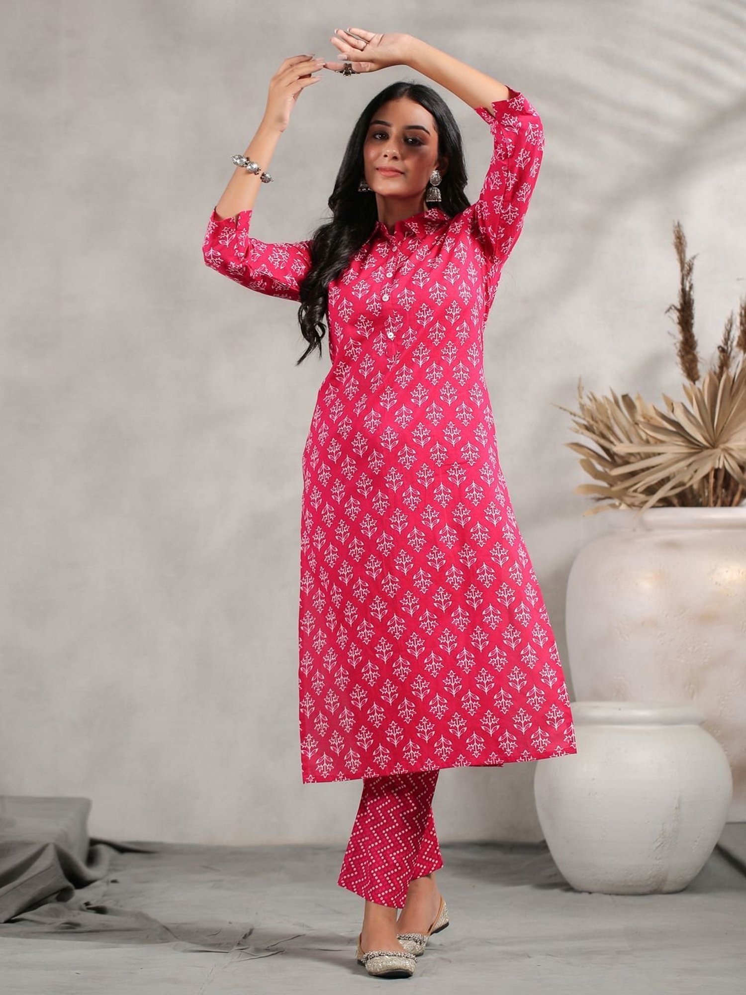Anubhutee Pink Cotton Floral Print Kurta Pant Set