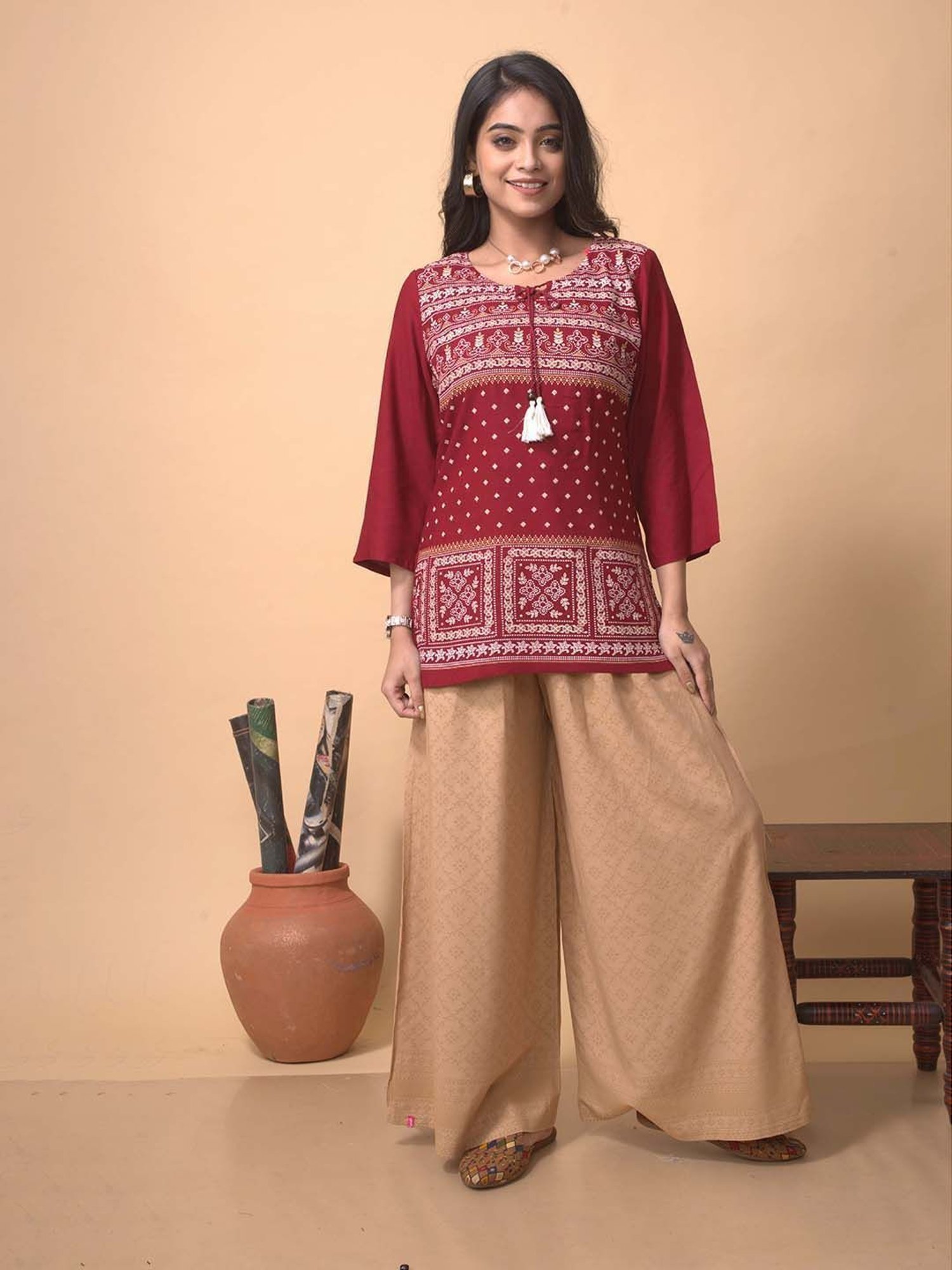 Castle Black Embroidered Palazzos