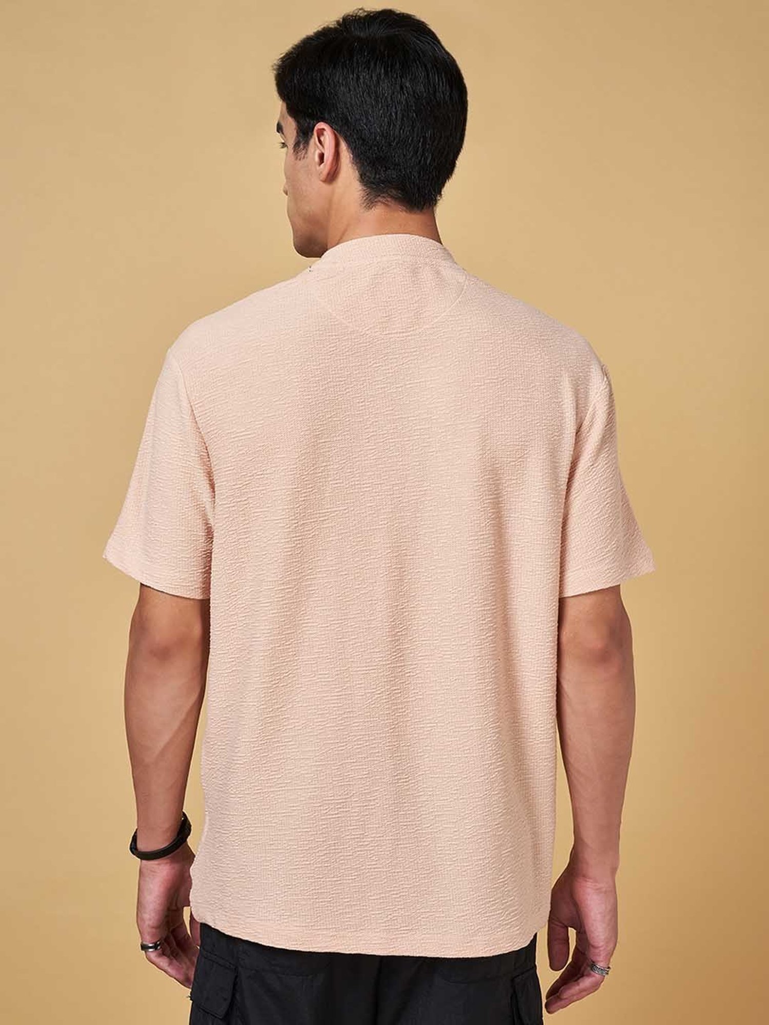 Street 808 by Pantaloons Peach Comfort Fit Crew T-Shirt