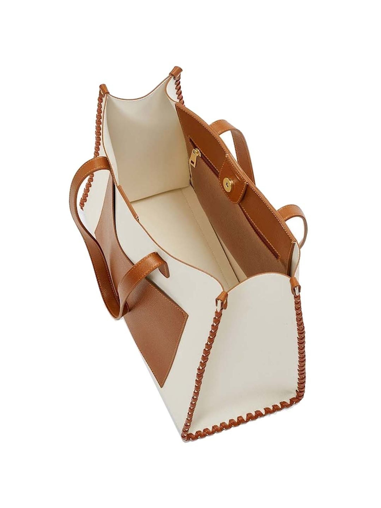 Miraggio White & Brown Solid Large Tote Handbag