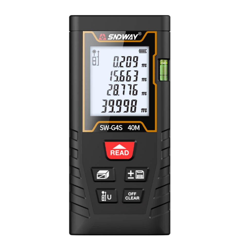 SNDWAY 40 Meters Laser Distance Meter Handheld Rangefinder Digital Mini Distance Measuring Meter Portable Electronic Space Measurement Device with Bubble Level for Length Area Volume