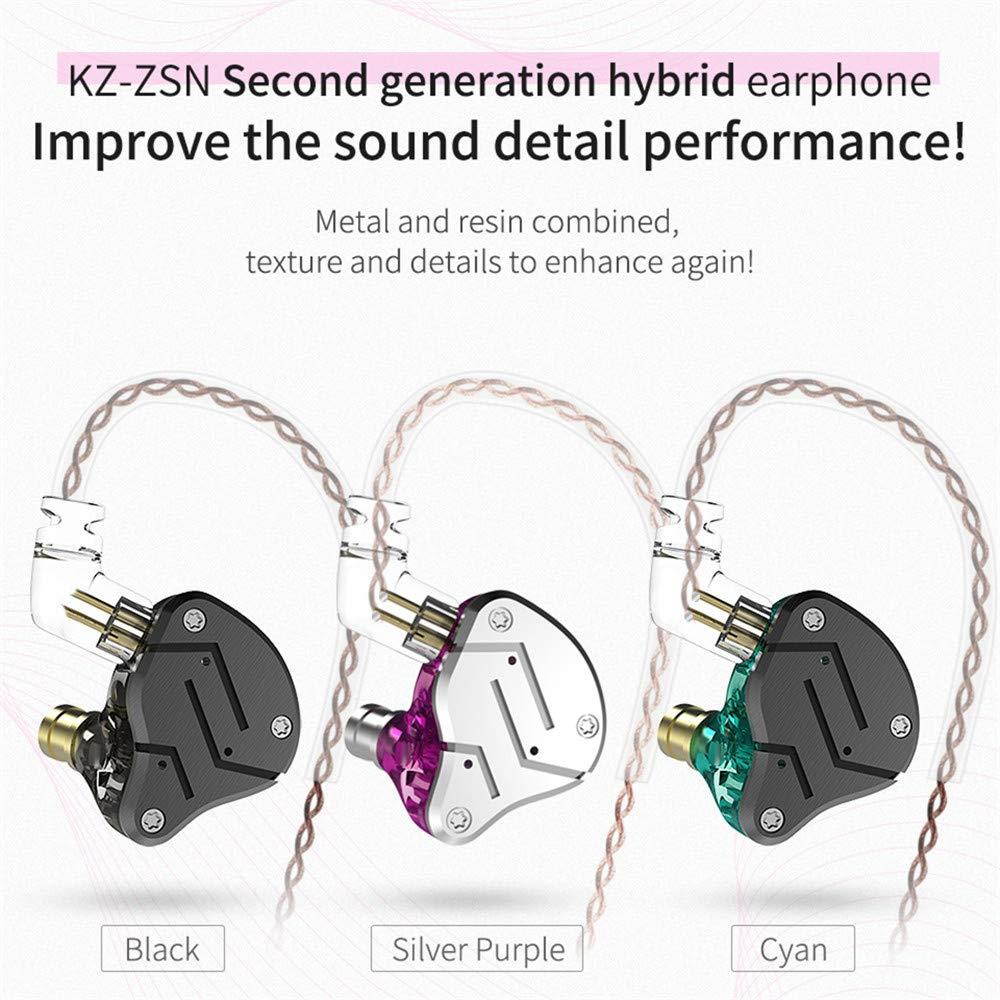 KZ ZSN 1BA 1DD Over Ear Earbuds Yinyoo Wired Earphones with Microphone Hybrid Balanced Armature Driver Dynamic Drivers & 3.5mm Audio Plug Detachable Cable(Black Without mic)