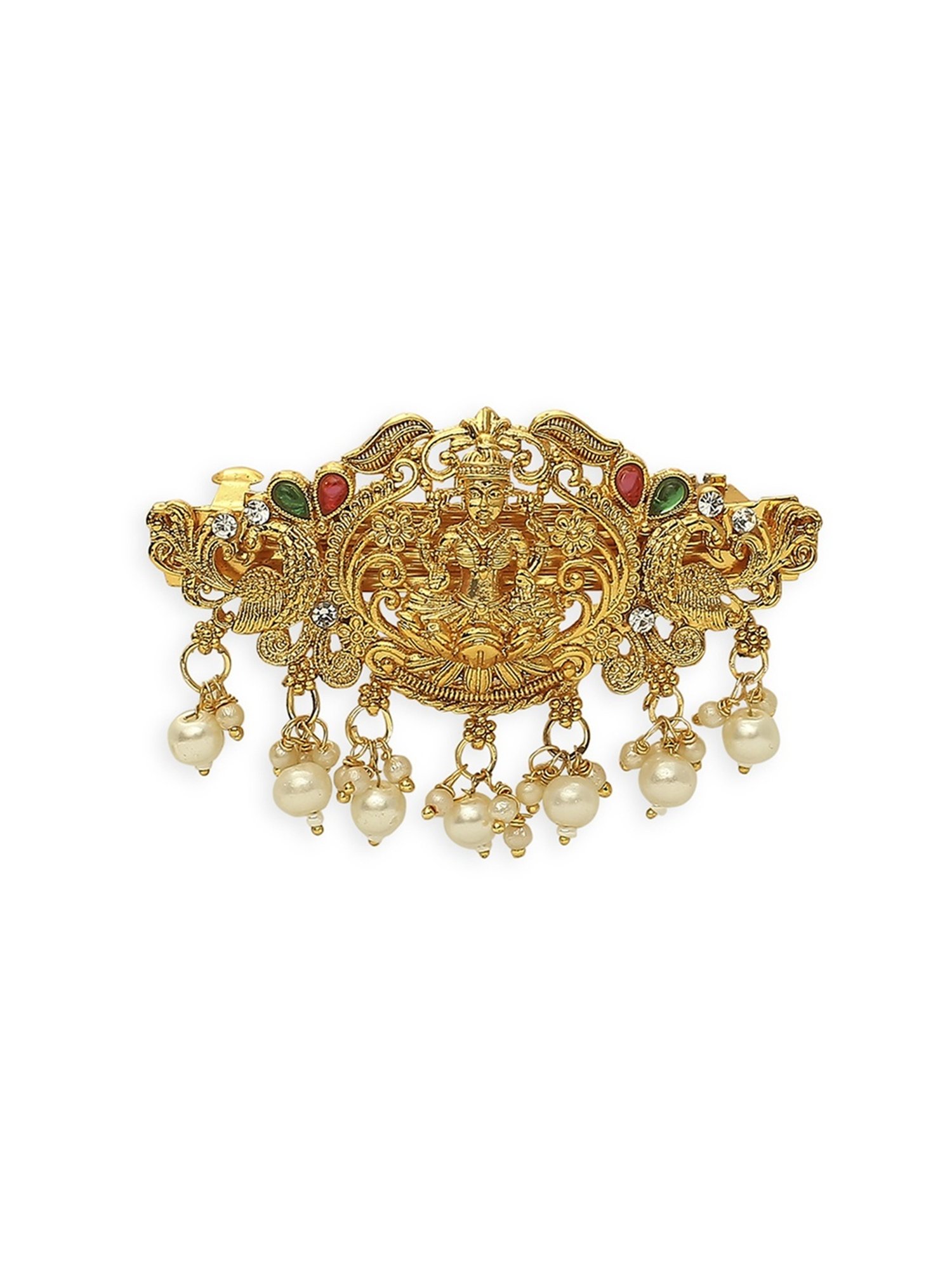 OOMPH Red Maroon & Green Ethnic Drop Jhumki Laxmi Hair Clip