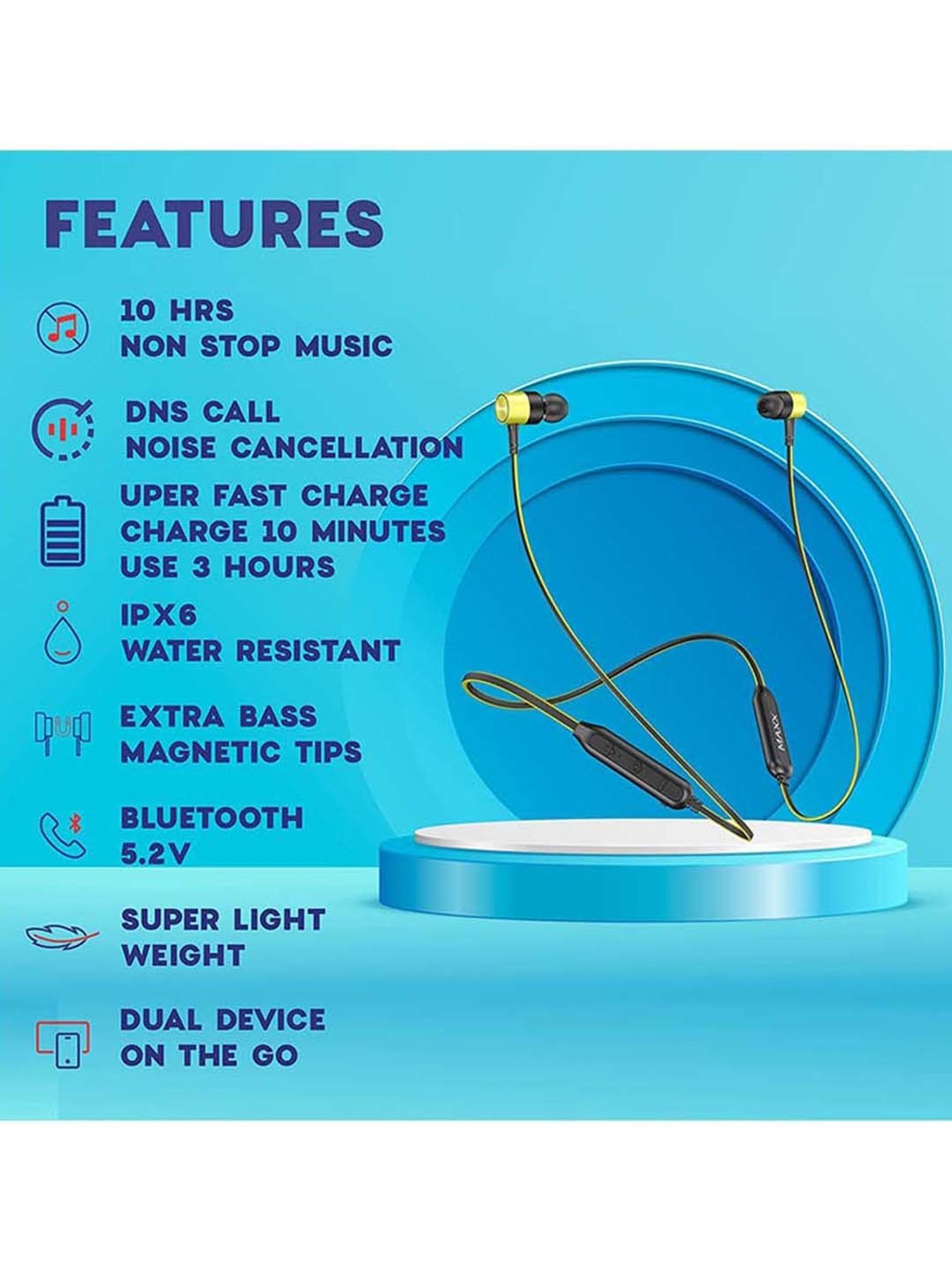 Maxx NX8 Wireless Neckband with Mic (Black/Green)