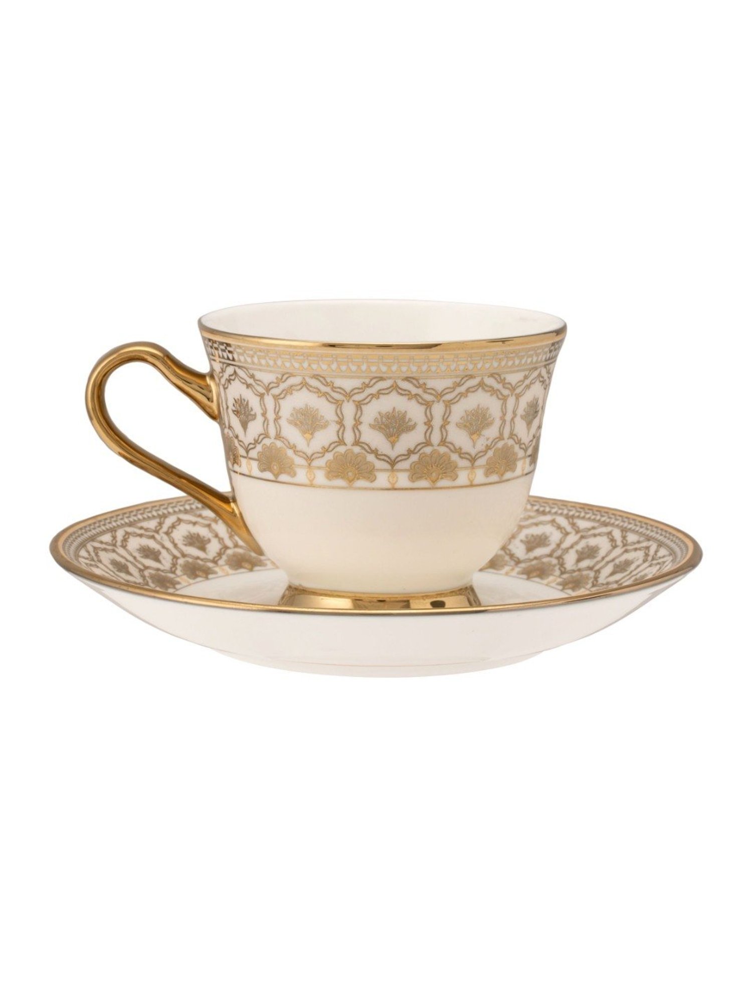 JCPL Fine Printed Gold Ceramic Cup & Saucer 180 ml - Set of 12