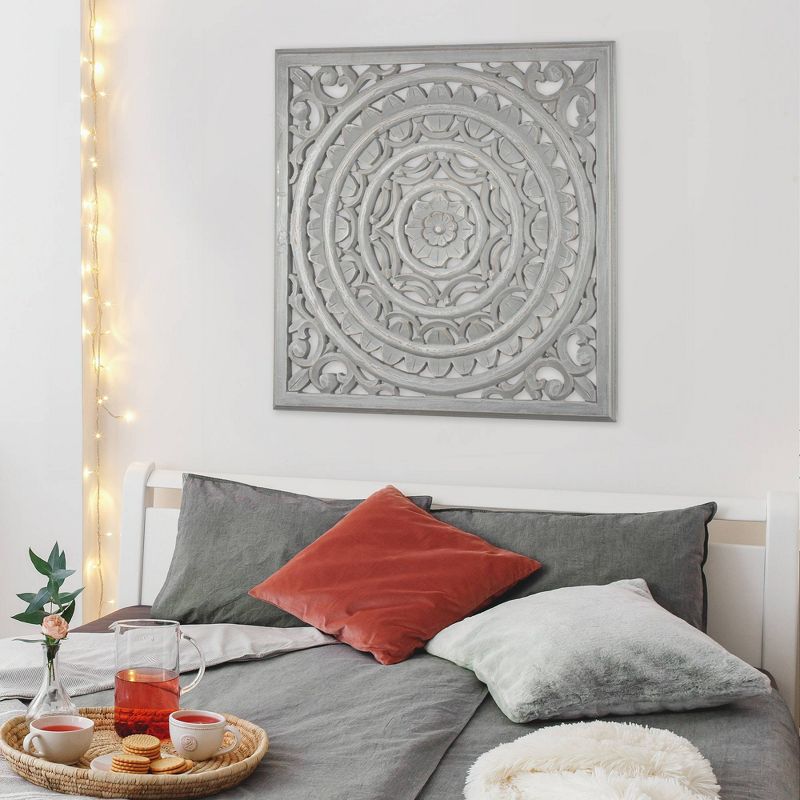 Carved Wood Floral Medallion Wall Art Gray - Crystal Art Gallery