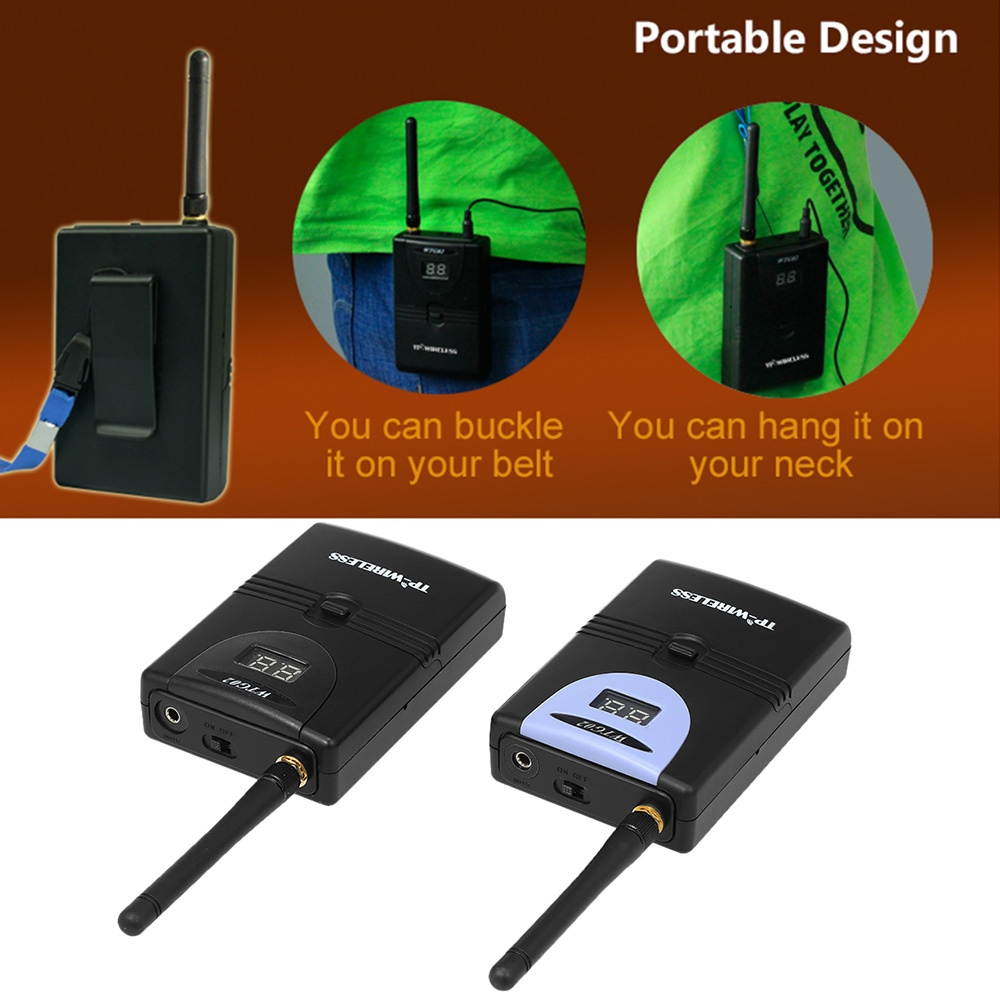 TP-WIRELESS 2.4GHz Wireless Audio Tour Guide Acoustic Transmission System Headset Microphone 1 Transmitter 1 Receiver with Lanyard