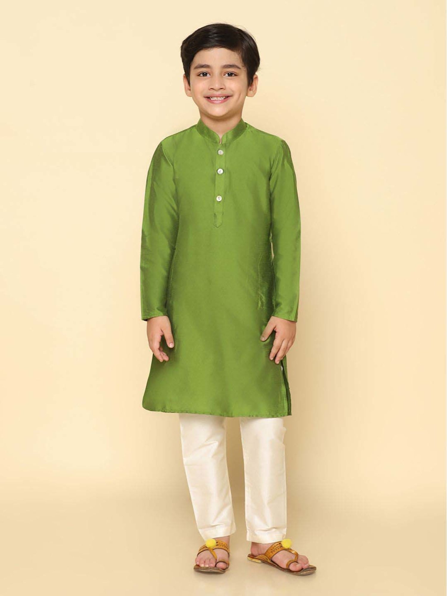 KISAH Kids Green & White Regular Fit Full Sleeves Kurta Set