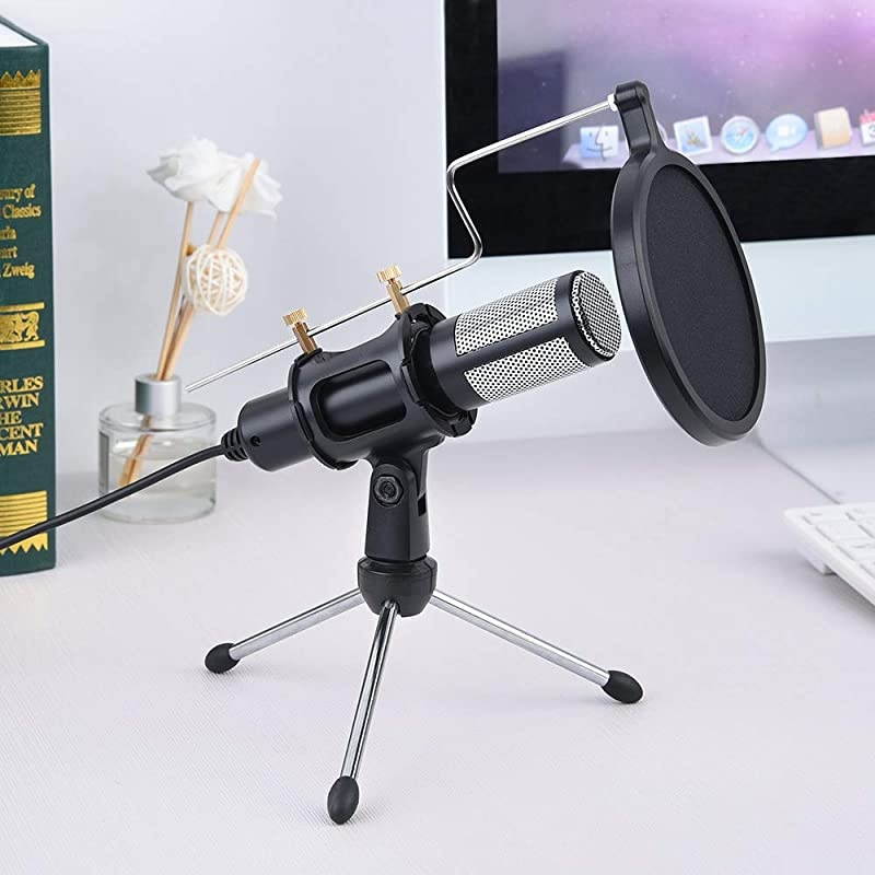 Condenser USB Microphone with Tripod Stand for Live Stream Game Skype YouTube Studio Vedio Recording Laptop Computer