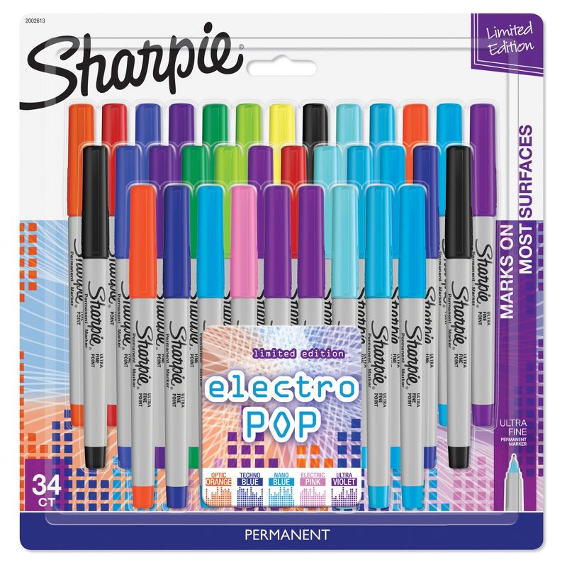 34pk Permanent Marker Ultra Fine Tip Multicolor - Sharpie