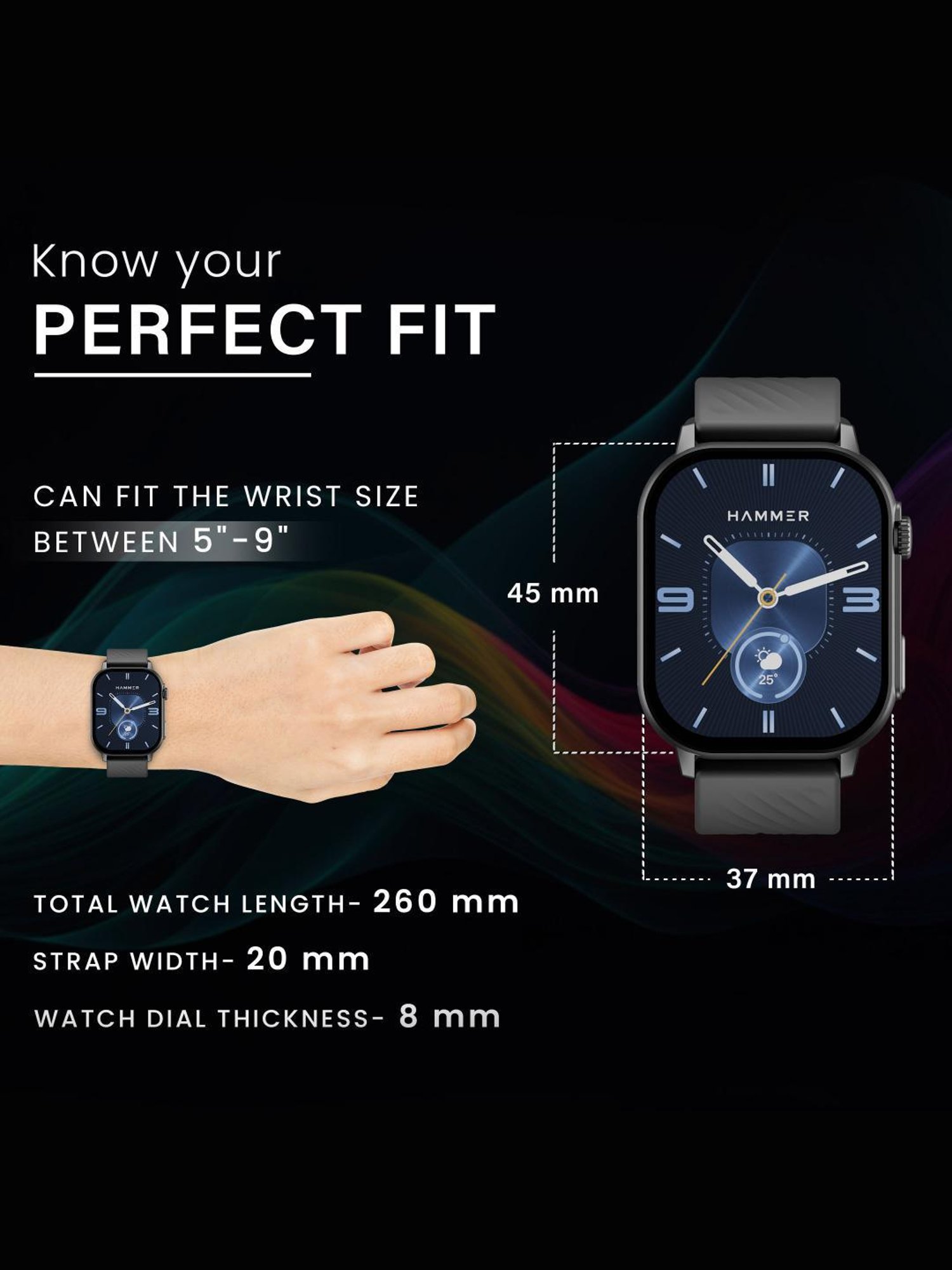 Hammer Arctic BT Calling Smartwatch with 2.04 inch SUPER AMOLED  Display (Powder Black)