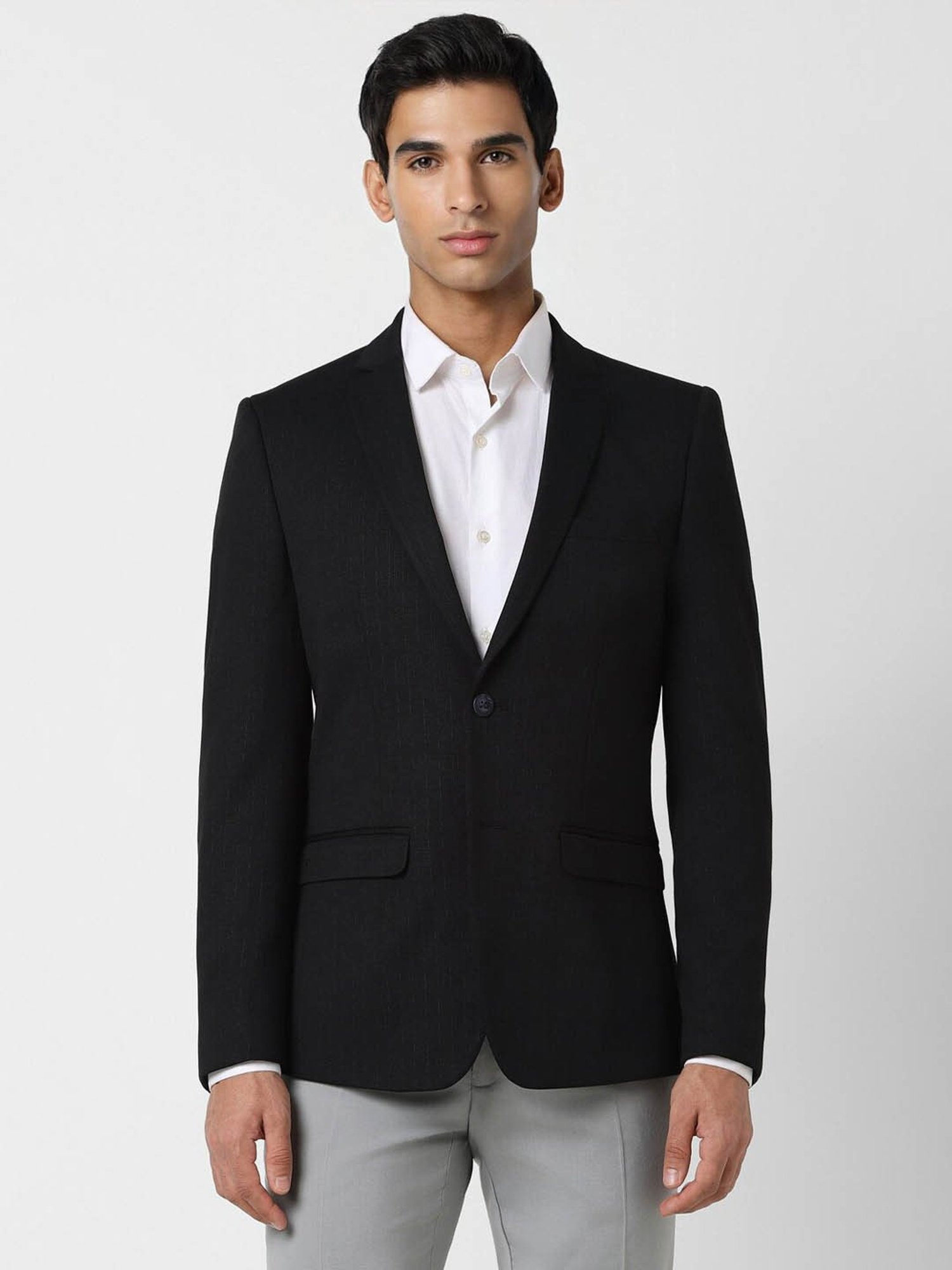 V Dot Black Skinny Fit Blazer