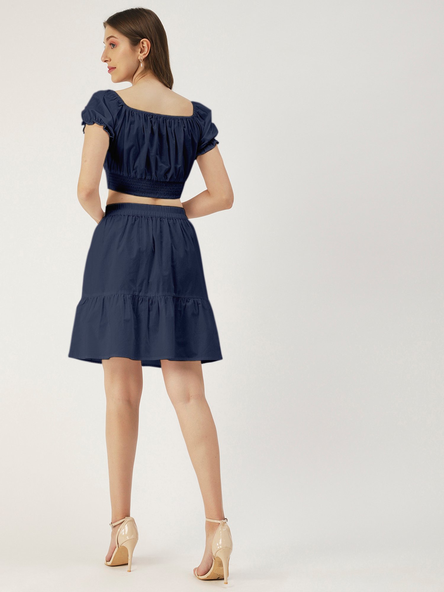 Moomaya Navy Regular Fit Crop Top With Skirt