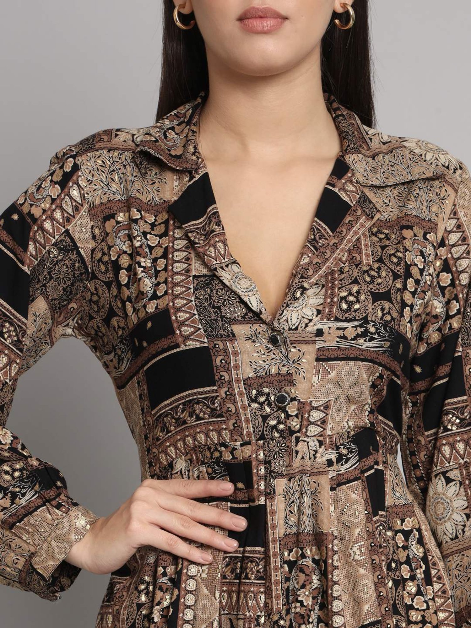 READIPRINT FASHIONS Black & Beige Printed Top Pant Set