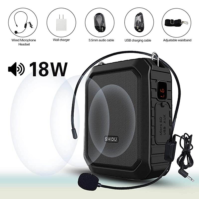 Amplifier with Wired Headset Mic 18W Portable Bluetooth Speaker Megaphone Waterproof IPX5 Loudspeaker Recording Power Bank for Outdoor Activities Parties Teaching Meeting Training etc