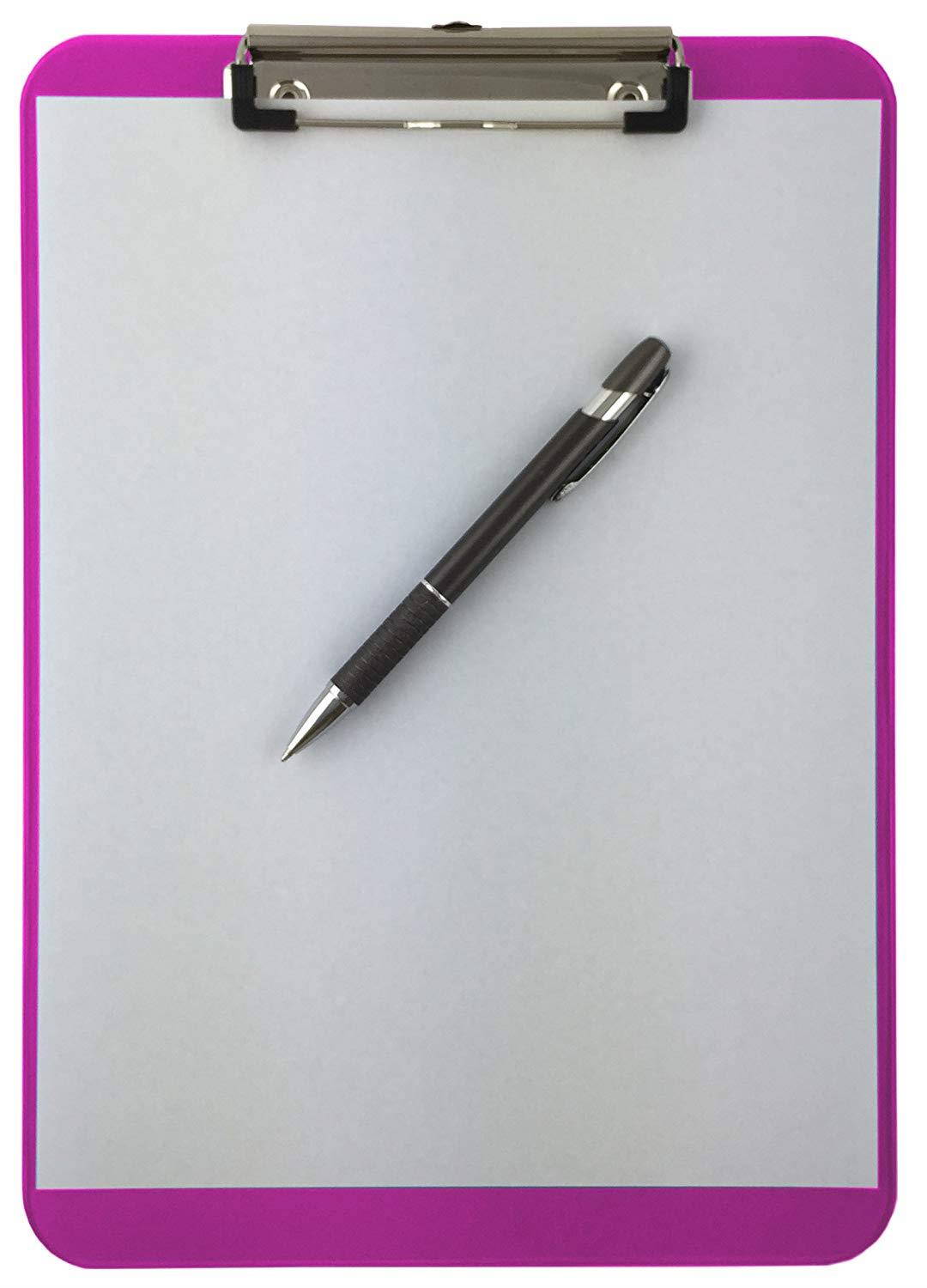 Trade Quest Plastic Clipboard Transparent Color Letter Size Low Profile Clip (Pack of 6) (Pink)