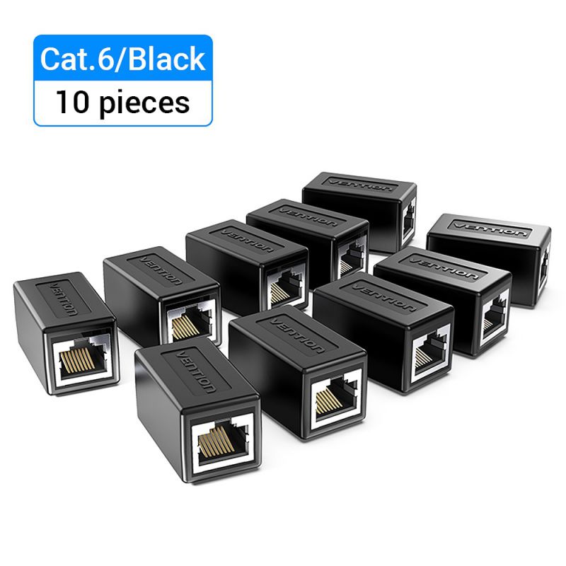 Vention IPVB0-10 RJ45 Connector Cat.6 FTP Keystone Jack Coupler for Network Cable Extension Black 10 Pieces