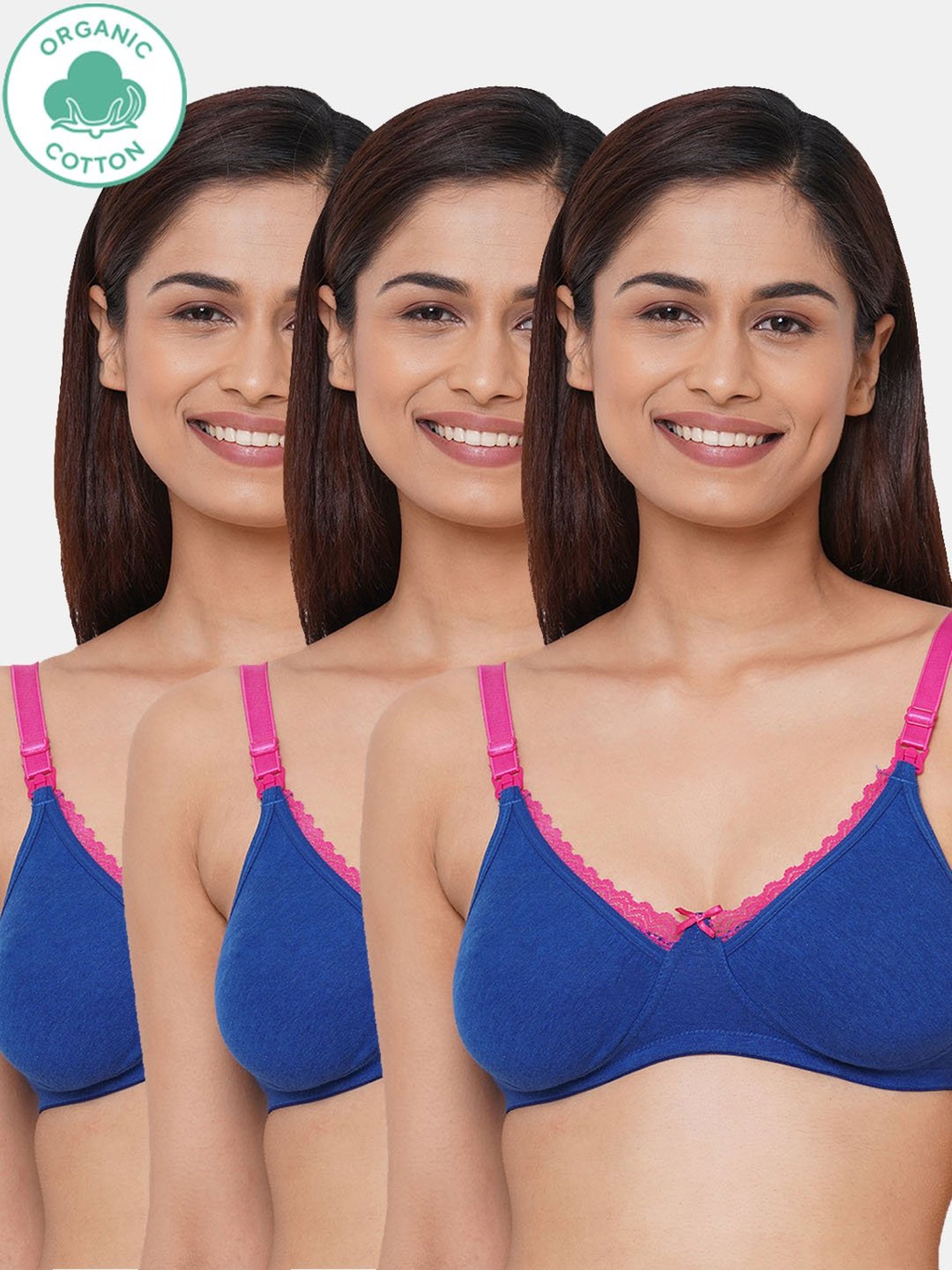 Inner Sense Navy Non Wired Non Padded Nursing Bra (Pack Of 3)