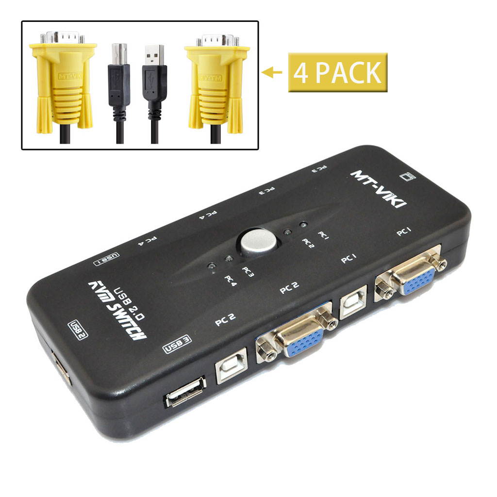 4 Port KVM VGA SVGA KVM Swith Box + Cables for PC sharing monitor Mouse Keyboard