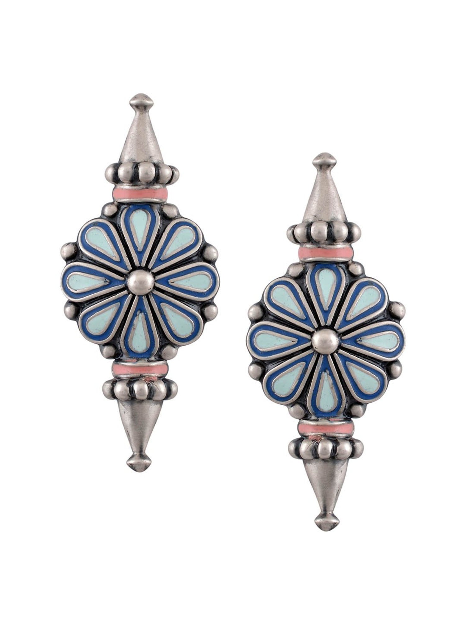 Tribe Amrapali Blue Chandrika Flower Stud Earrings with Spikes