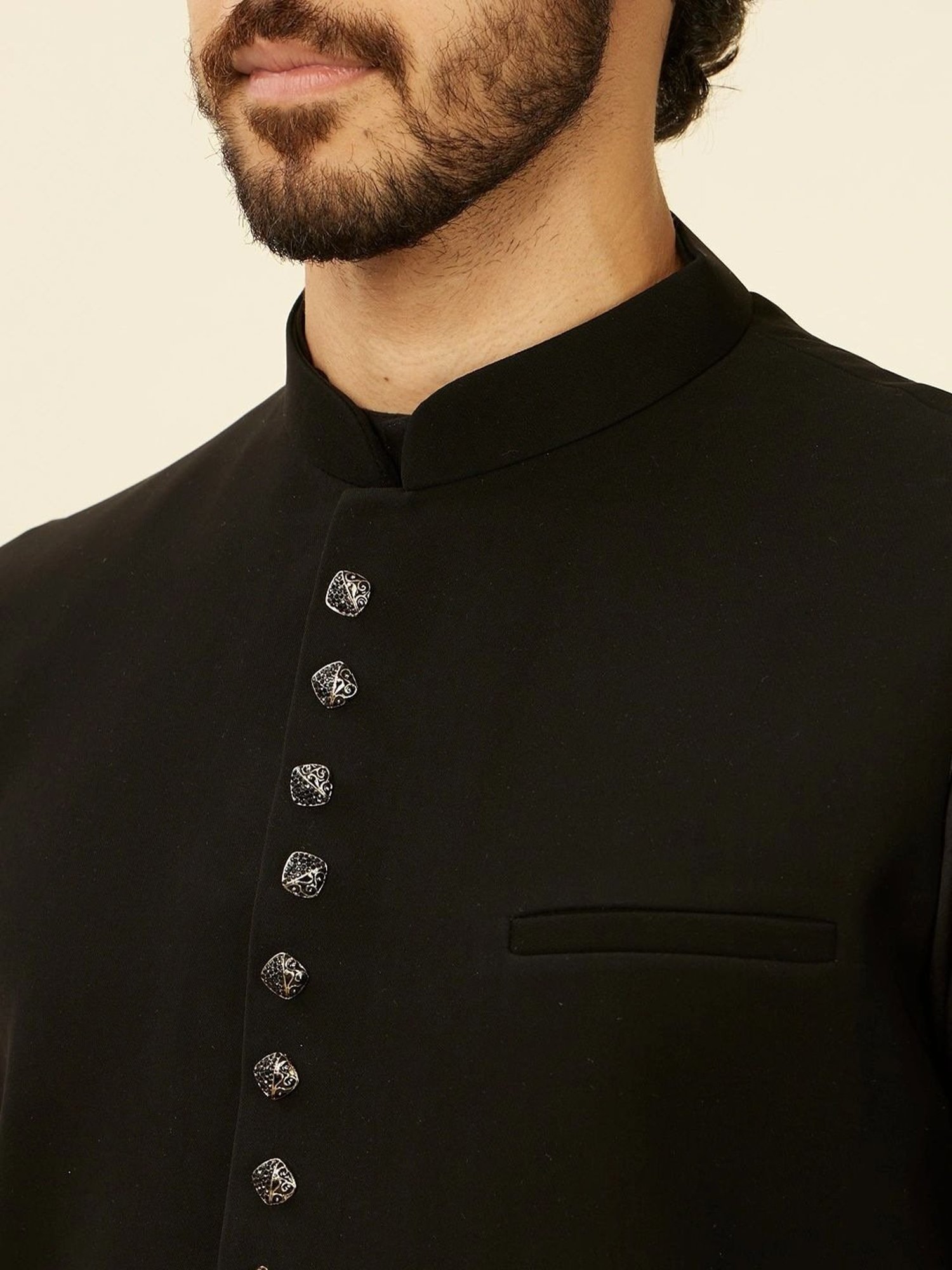 Manyavar Black Regular Fit Nehru Jacket