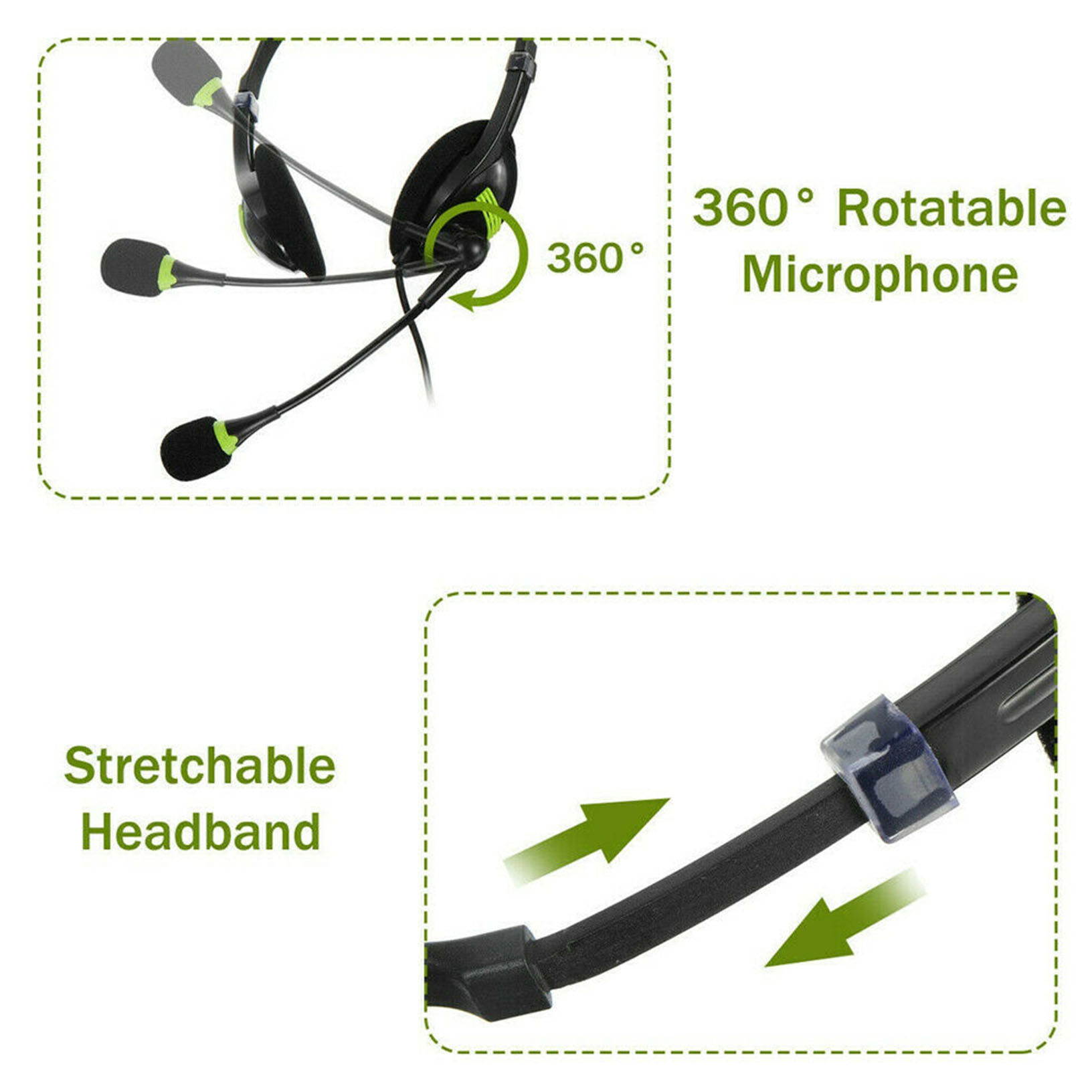 USB Wired Headphones w/ Microphone Office Headsets Earphones For PC Laptop