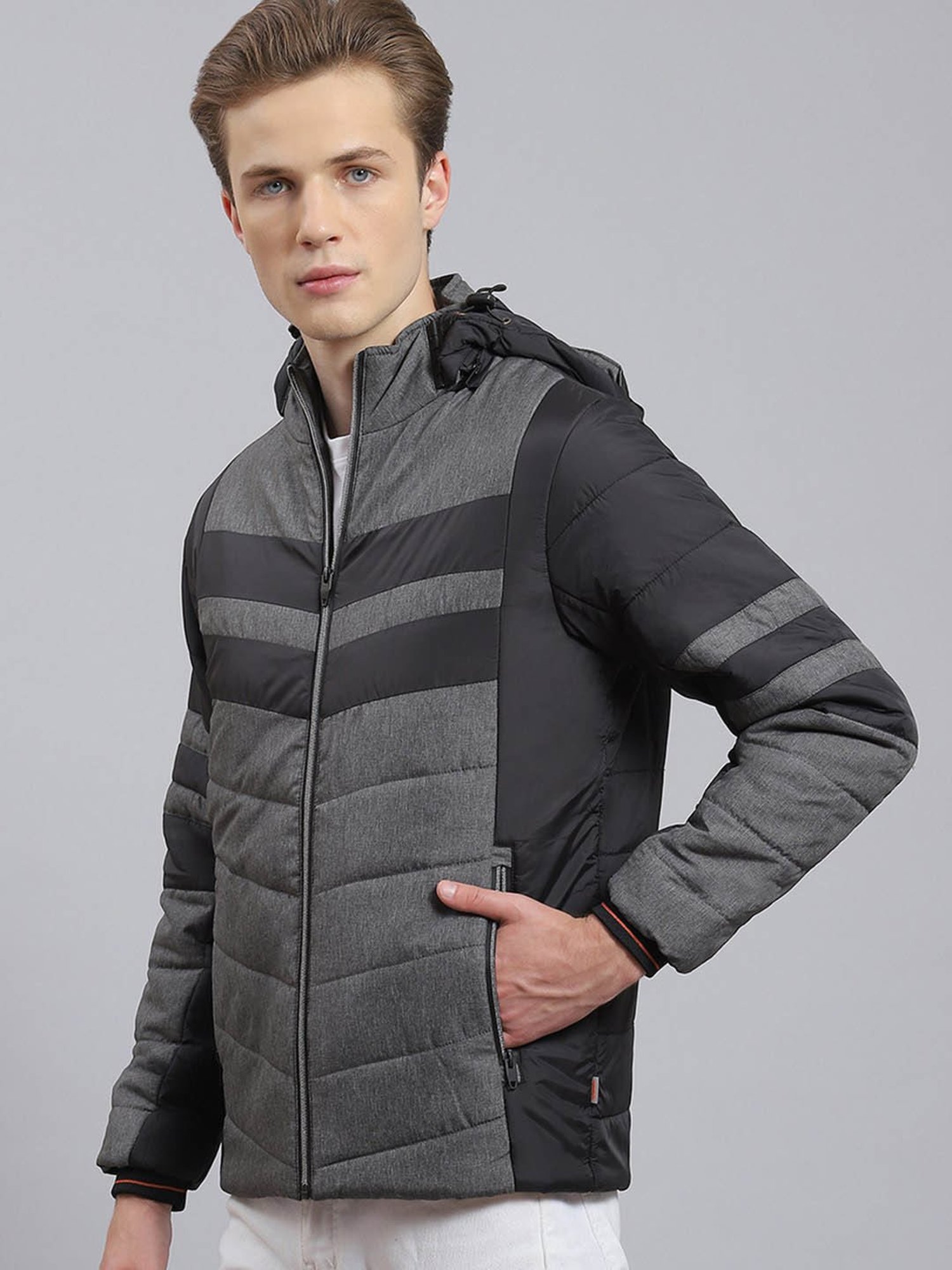 Monte Carlo Grey Regular Fit Colour Block Quilted Jacket