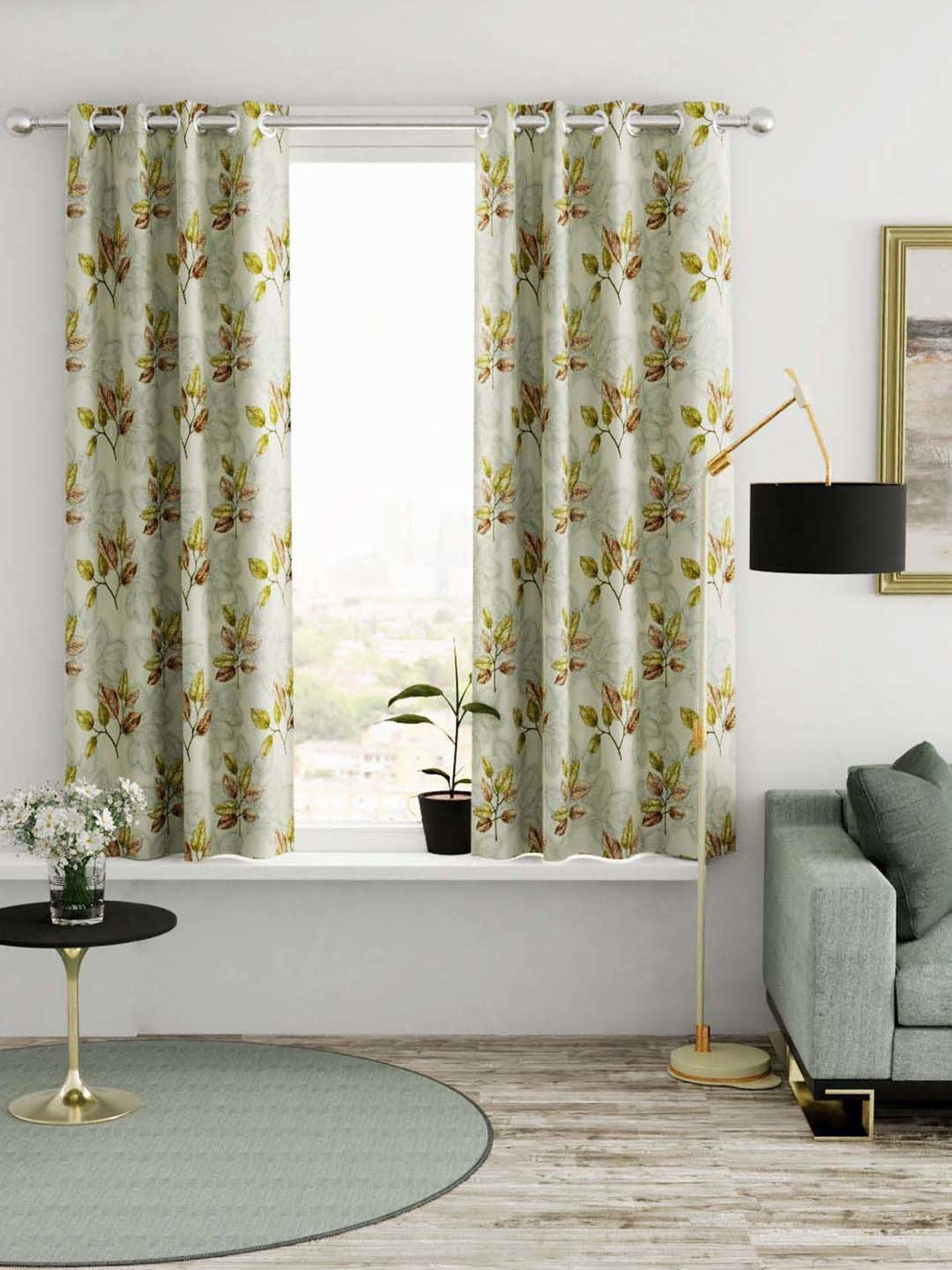 Bianca VILLA C`ESTA Green Faux Silk 5 Ft. Window Curtain - Set of 2