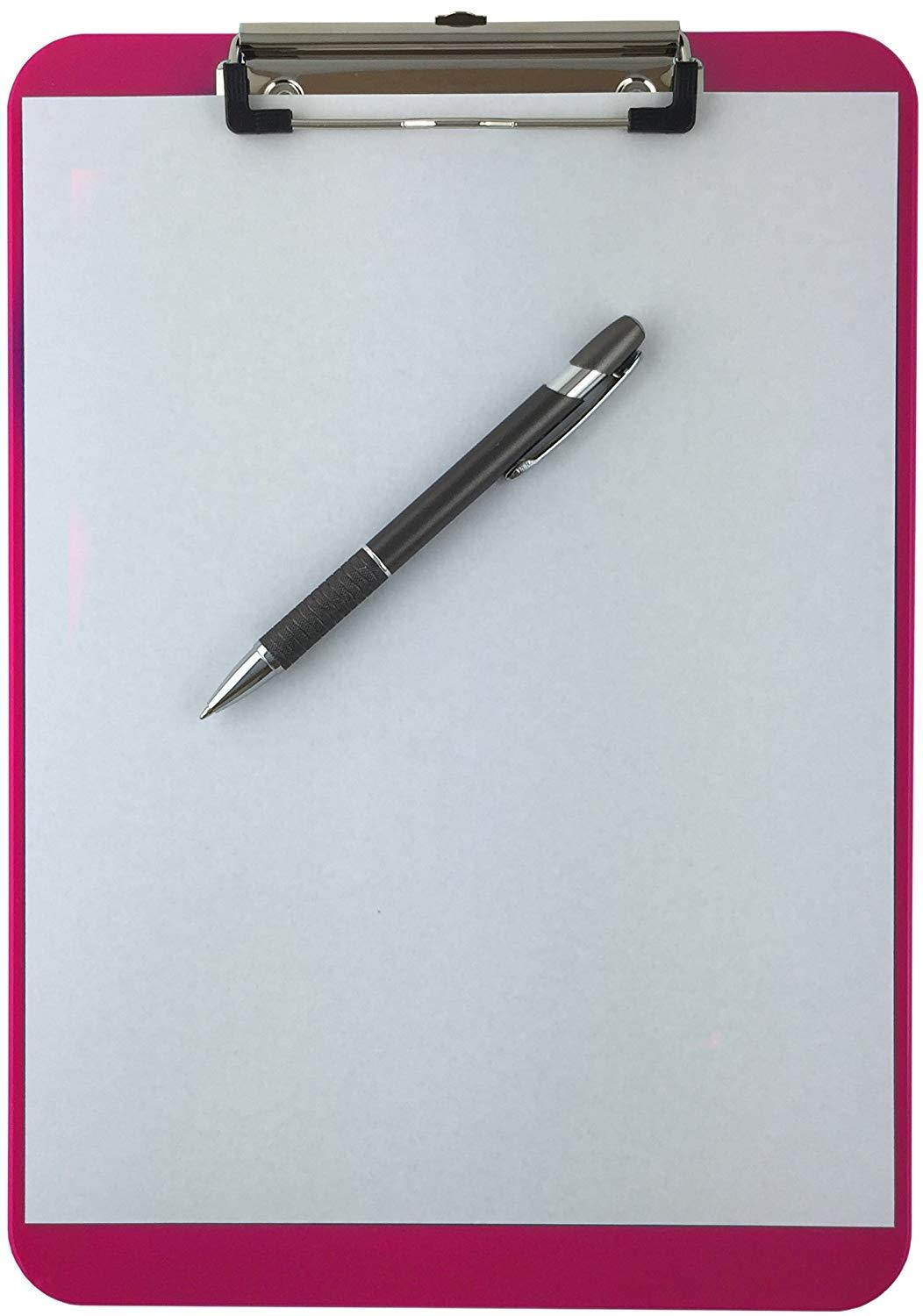 Trade Quest Plastic Clipboard Opaque Color Letter Size Low Profile Clip (Pack of 6) (Pink)