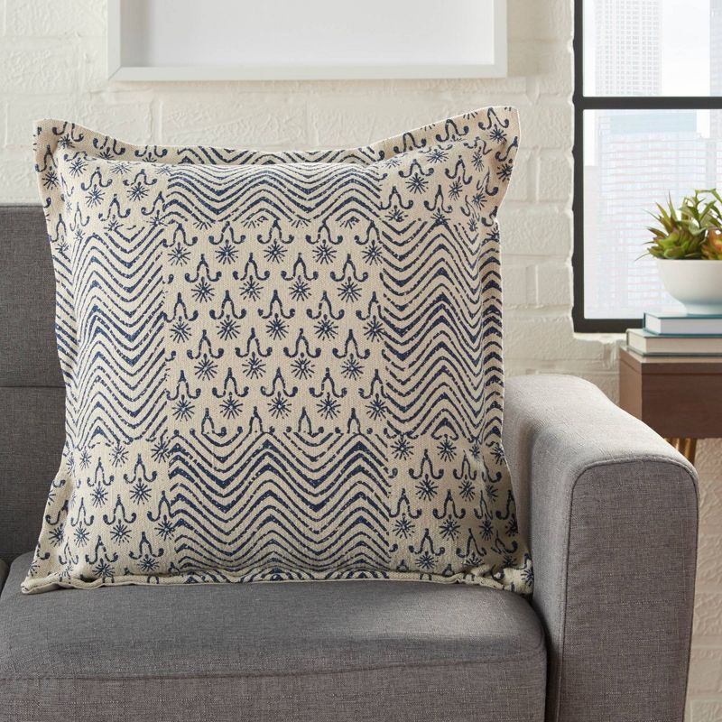 Life Styles Printed Flower Patch Oversize Square Throw Pillow Indigo - Nourison