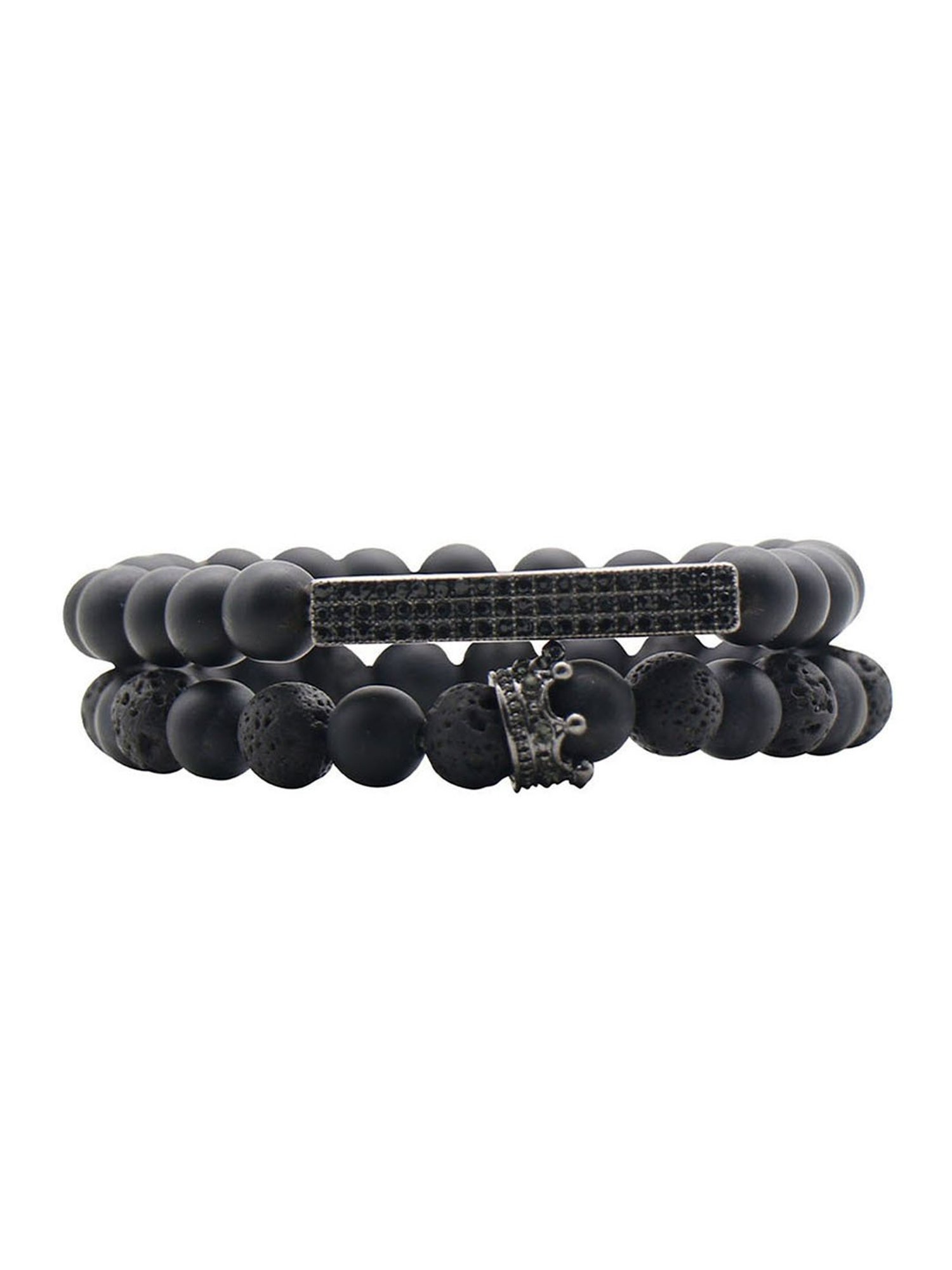 Joker & Witch All Black Noah Beaded Rhinestone Men's Flexible fit Bracelet - Set of 2