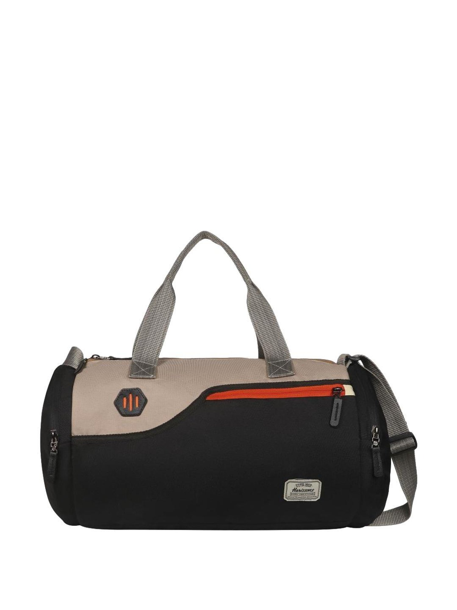 Harissons Casper Black & Camel Polyester Color Block Duffle Bag
