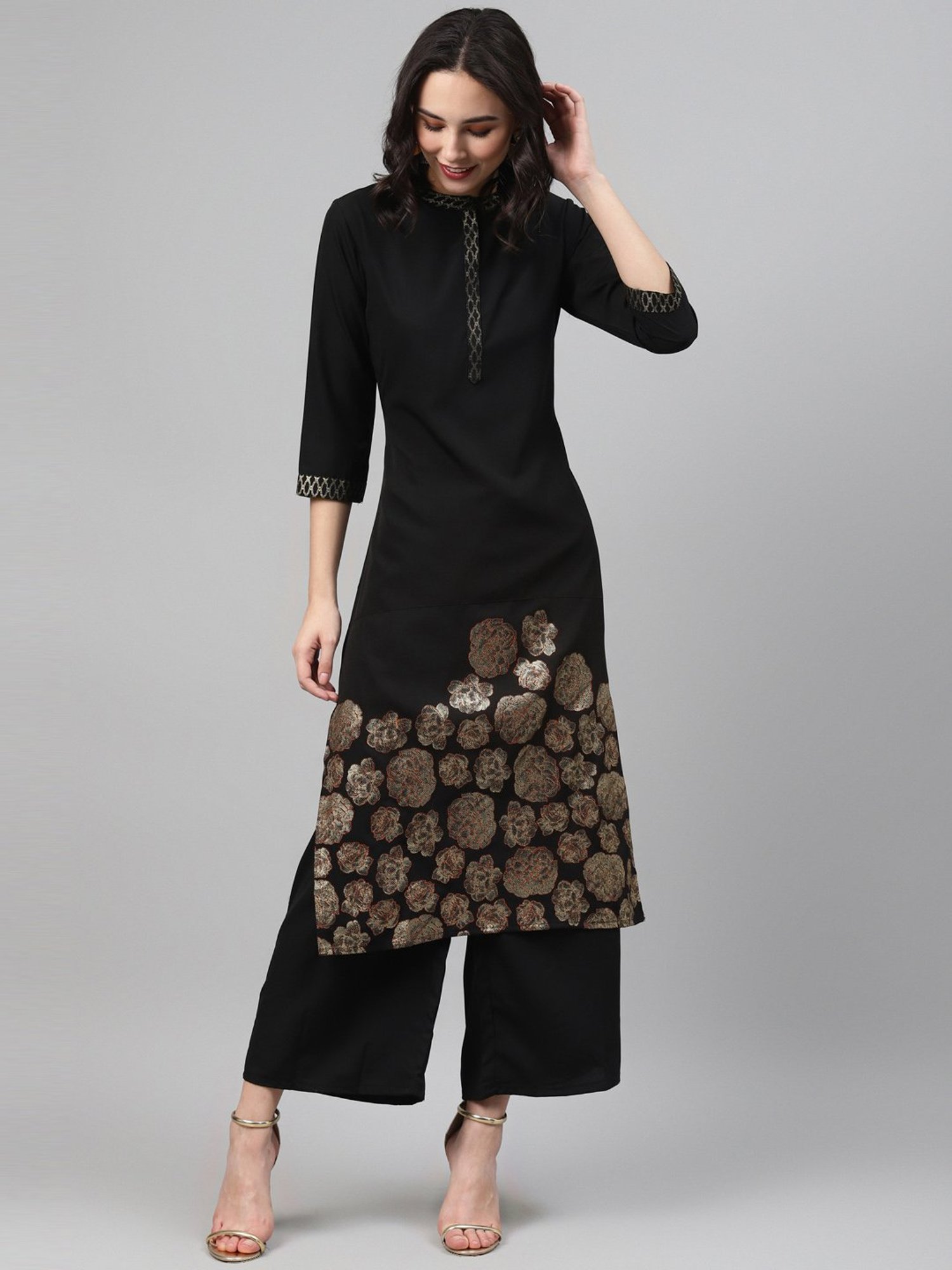 Ziyaa Black Printed Straight Kurta