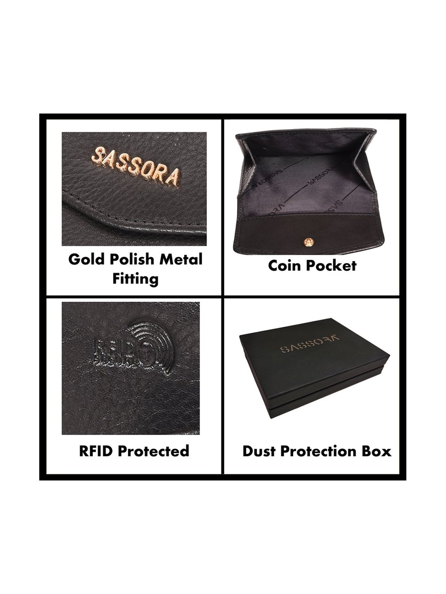 SASSORA Black Solid Rfid Bi-Fold Wallet for Women