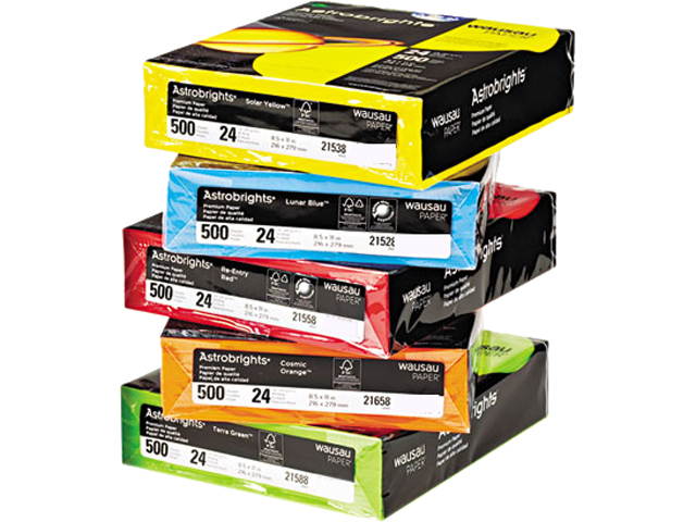 Wausau Paper Astrobrights Colored Paper, 24lb, 8-1/2 x 11, Assorted, 2500 Sheets/Carton