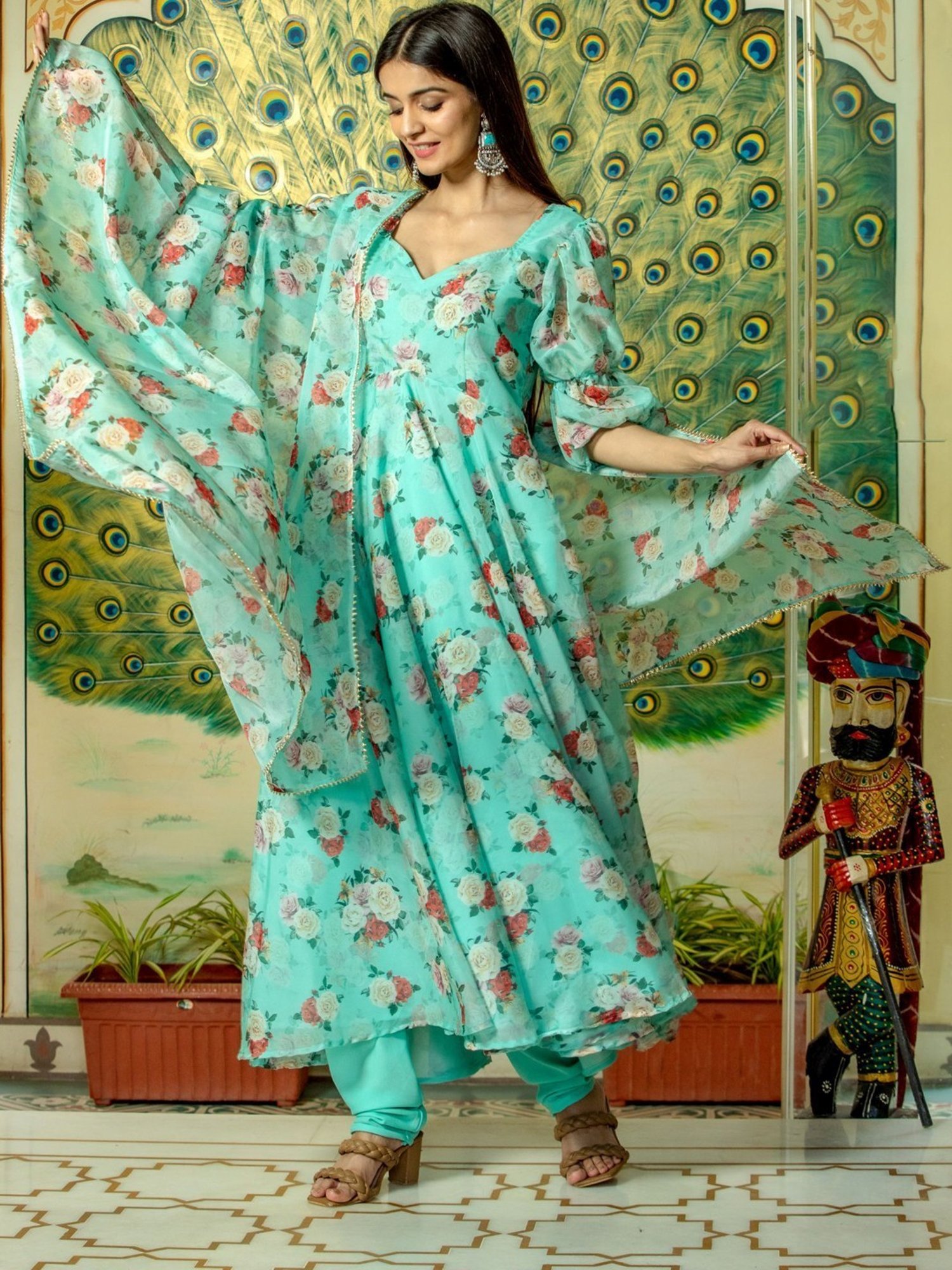 HOUSE OF JAMOTI Blue Printed Kurta Pant Set With Dupatta