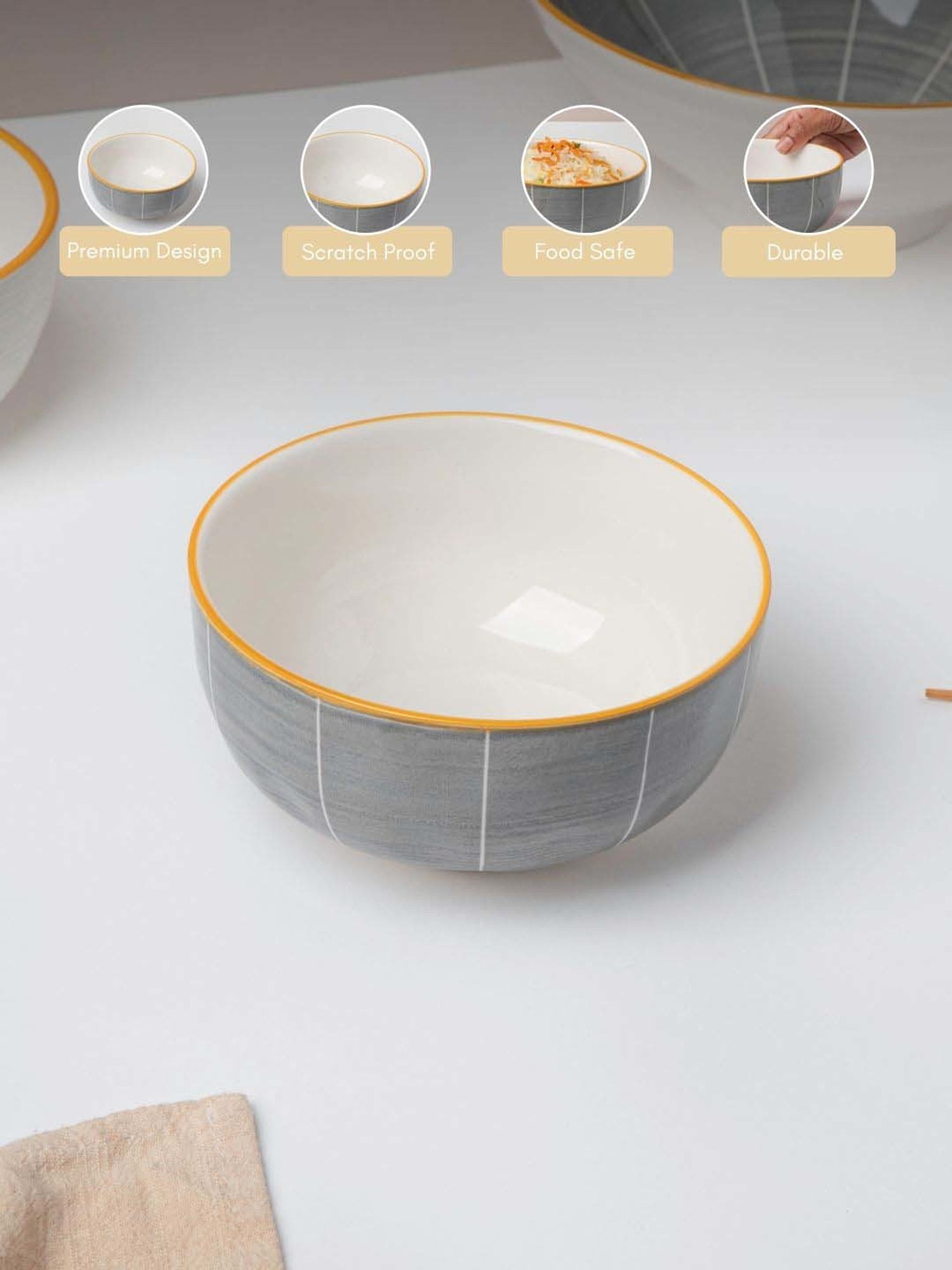 Nestasia Willow Dark Grey Microwave & Dishwasher Safe Ceramic Snack Bowl Large, 500ml