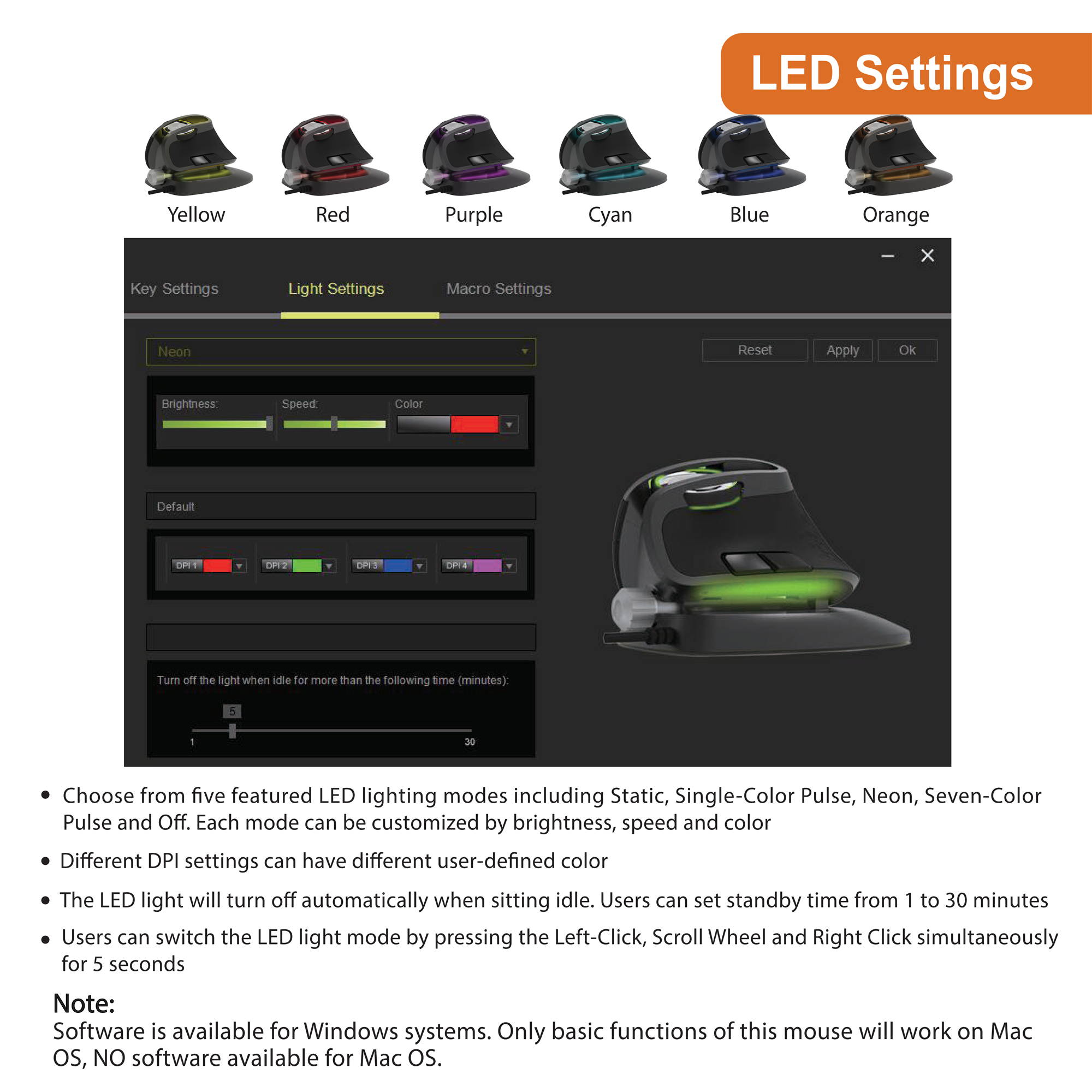 J-Tech Digital Wired Ergonomic Mouse for Large Hands with Adjustable Angle Tilt, Chroma RGB Color LED, Vertical Gaming Mouse with 4 DPI Settings (800/1200/2000/4000) Scroll Endurance [V628X]