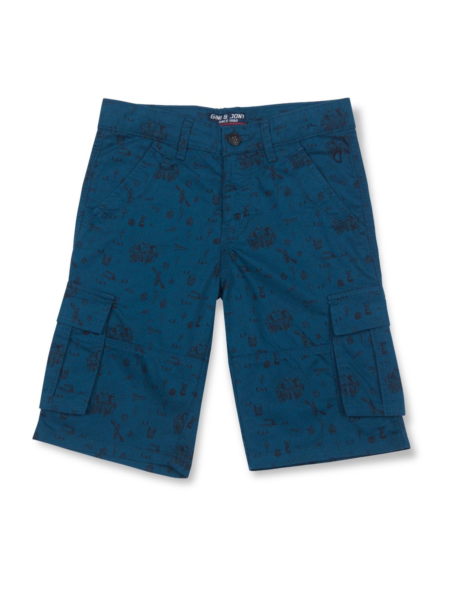 Gini & Jony Kids Dark Blue Printed Bermudas