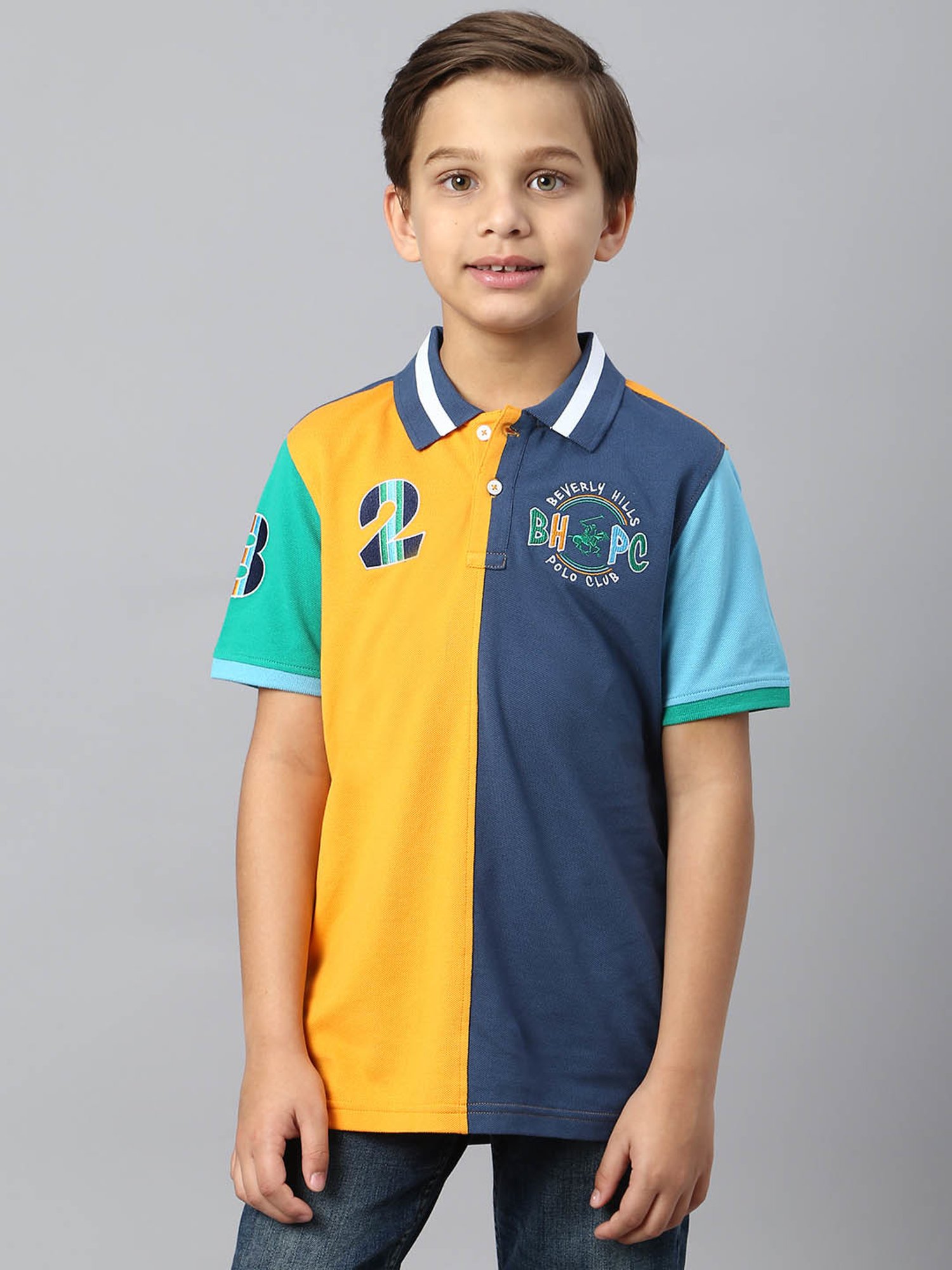 Beverly Hills Polo Club Kids Yellow & Blue Color Block Polo T-Shirt