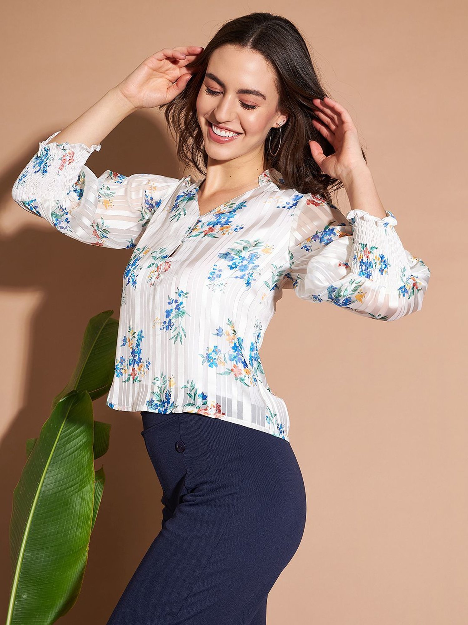 Marie Claire Off-White Printed Top